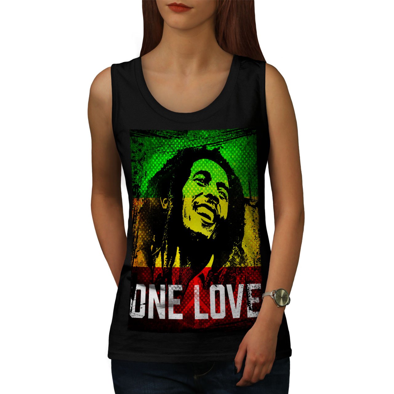 Wellcoda 420 One Love Pot Women's Rastafari Tank Top - Breathable Active Sports Shirt for Yoga, Gym & Festival Outfits