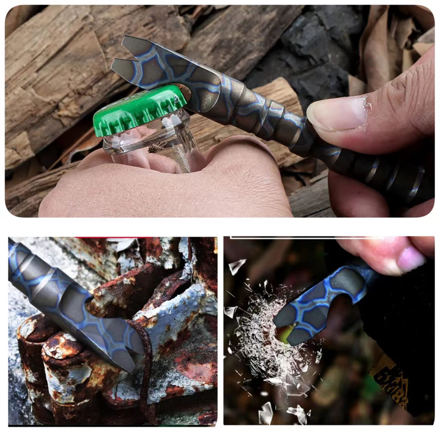 Premium Titanium Crowbar Nail Puller Pry Bar with Bottle Opener - Durable EDC Multi-Tool for Camping, Survival & DIY Projects (Burnt Titanium Finish) - Perfect for Outdoor Adventures, Home Repairs & Emergency Kits