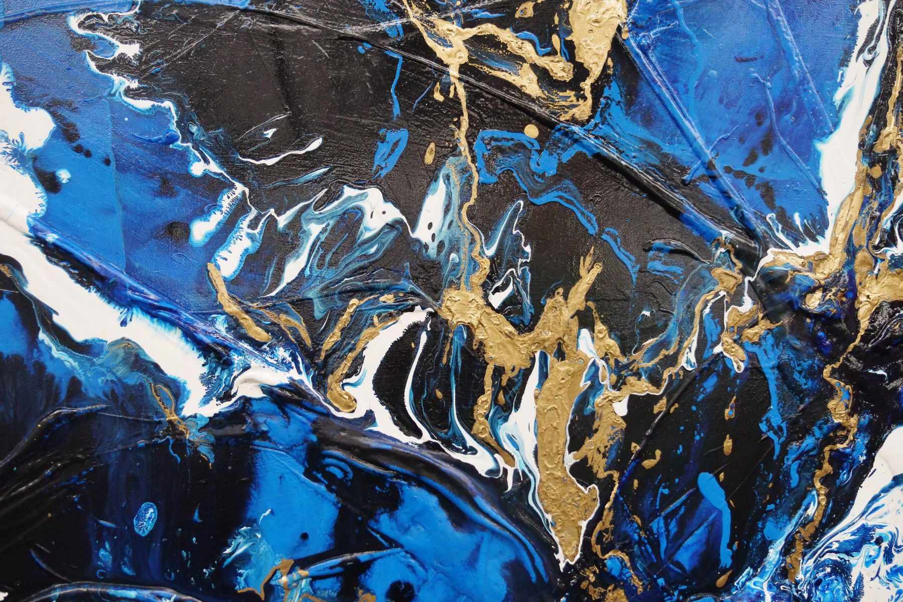 Gilded Sapphire Blue and Gold Abstract Textured Canvas Painting - 200cm x 120cm Large Wall Art for Living Room, Bedroom & Office Decor