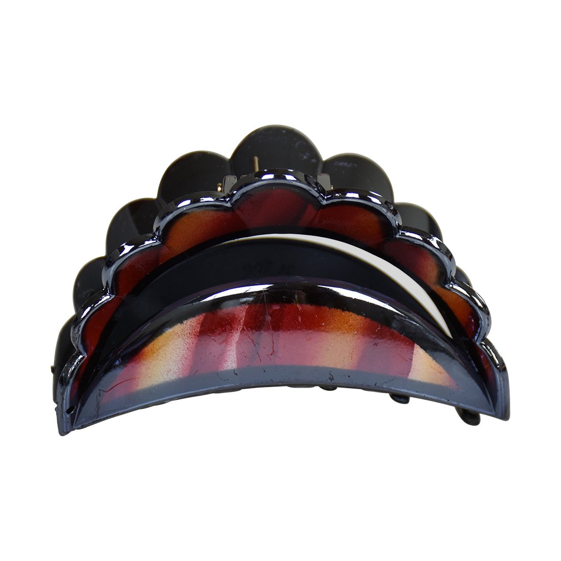 3.5 Inch Red Scalloped Jaw Clip Moon Shape Hair Claw with Stripes for Women - Perfect for Updos, Ponytails & Boho Hairstyles