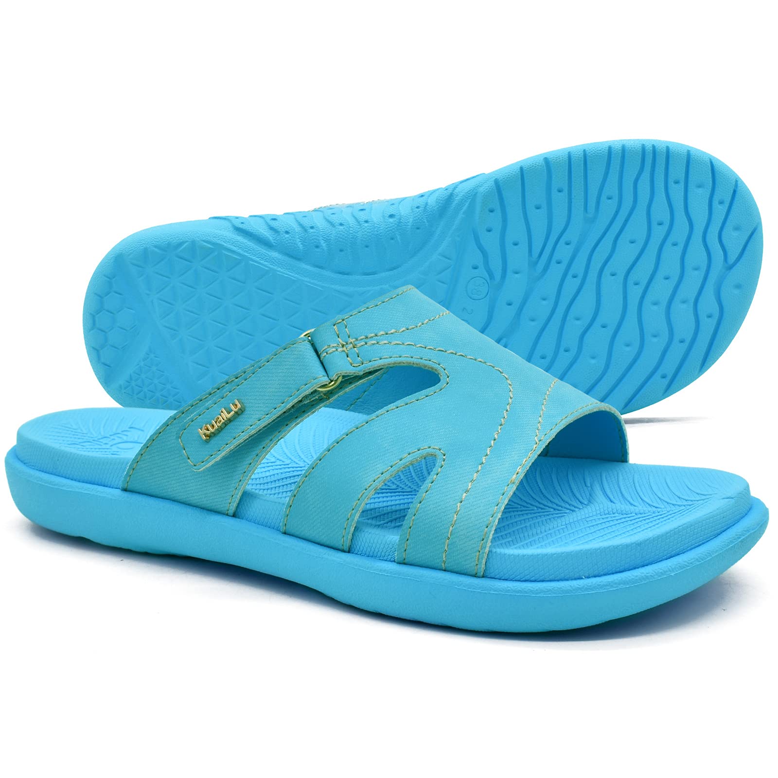 KuaiLu Women's Orthotic Slides - Lightweight Athletic Sandals with Arch Support for Plantar Fasciitis - Comfortable Yoga Mat Slippers for Home, Gym & Outdoor Walking