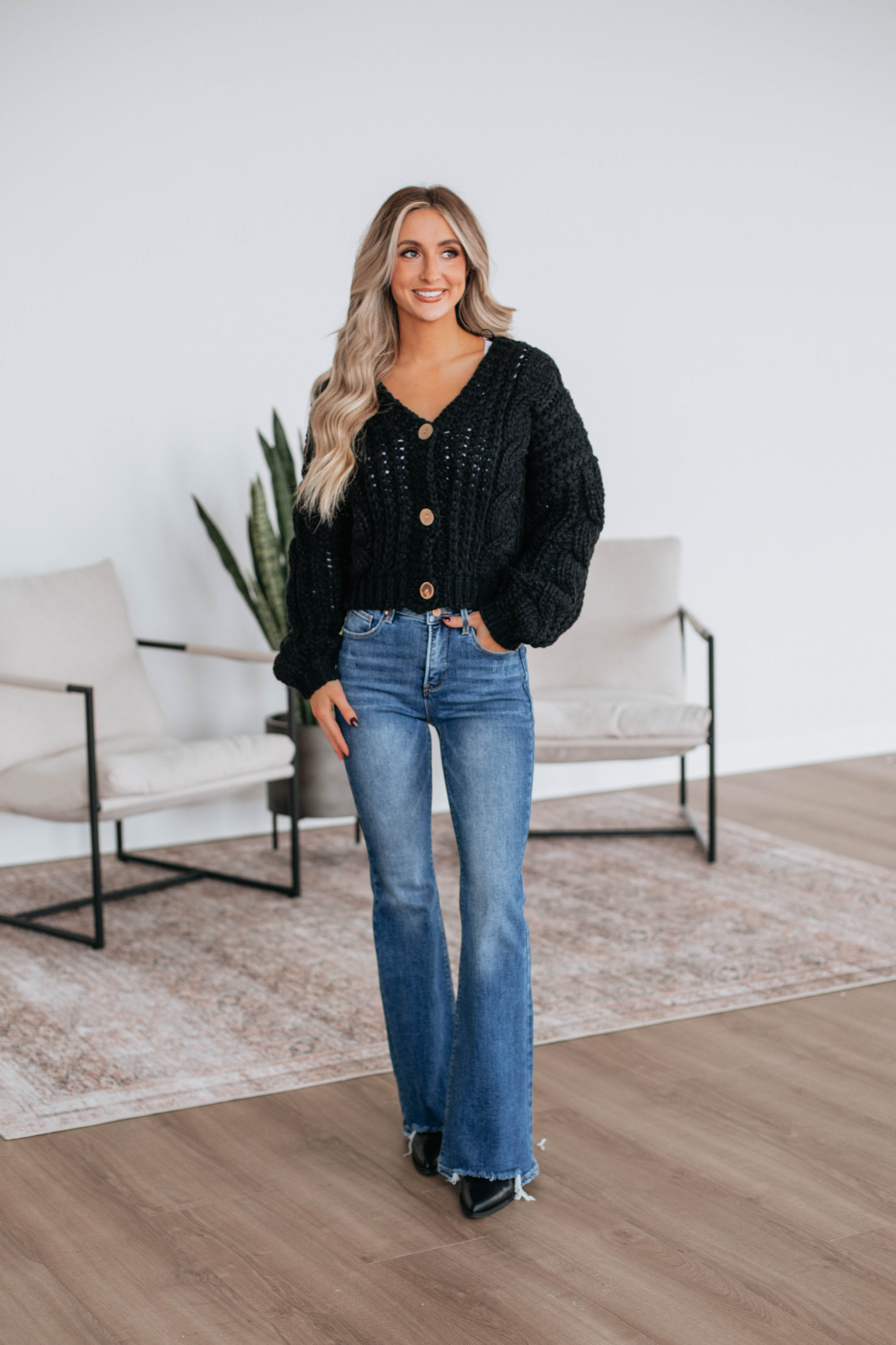 Annalise Knit Cardigan for Women - Soft & Cozy Black Open Front Sweater | Perfect for Fall, Winter & Layering Outfits