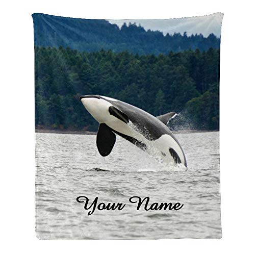 Custom Kids Fleece Blanket with Name - Personalized Jumping Killer Whale Baby Blanket for Bed (30x40 inches) - Soft Nursery Throw for Boys & Girls, Birthday Gift, Toddler Nap Time
