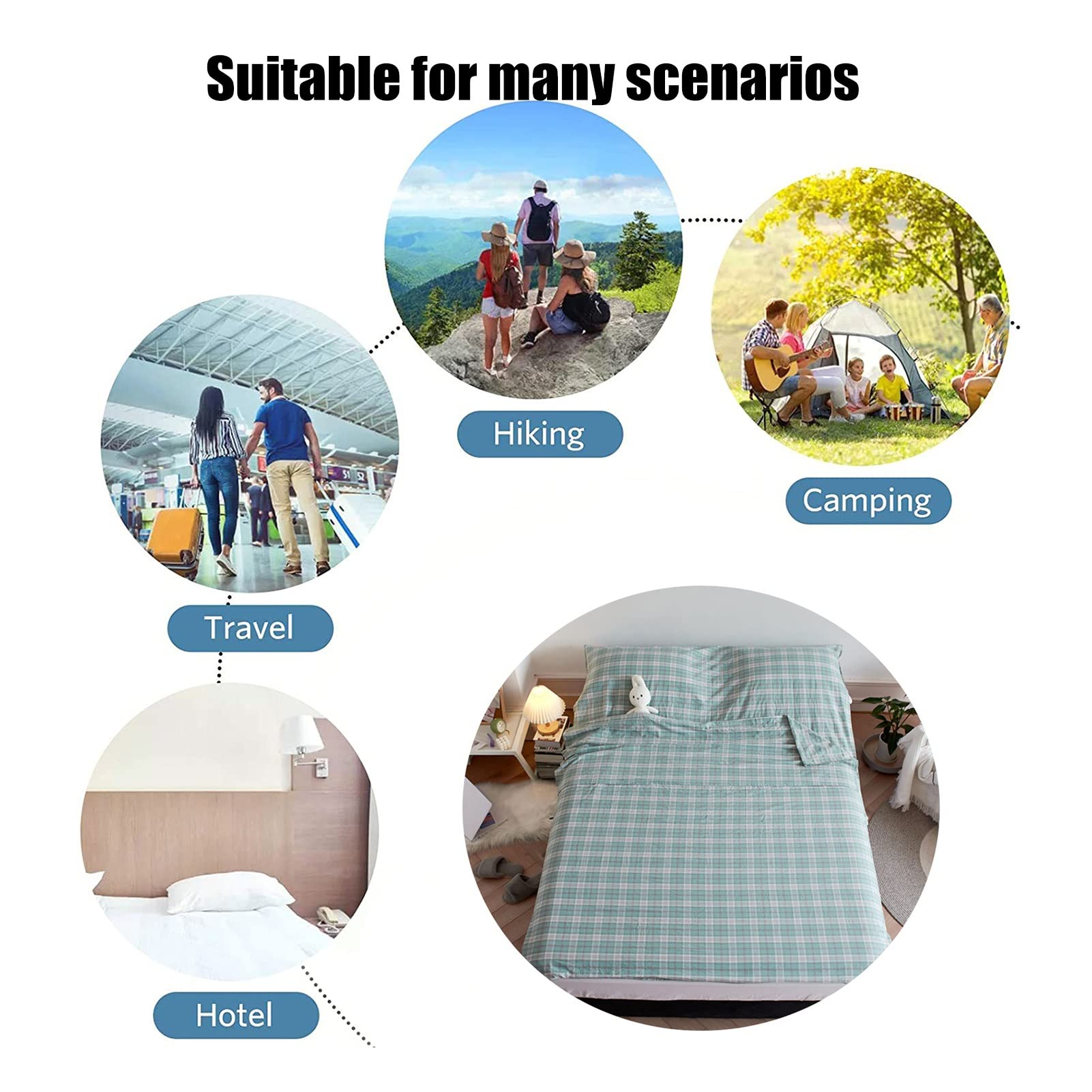 Premium Cotton Sleeping Bag Liner - Lightweight & Portable Travel Camping Sheet with Zipper - Machine Washable (Blue, 210x210cm) - Perfect for Backpacking, Hiking & Outdoor Adventures