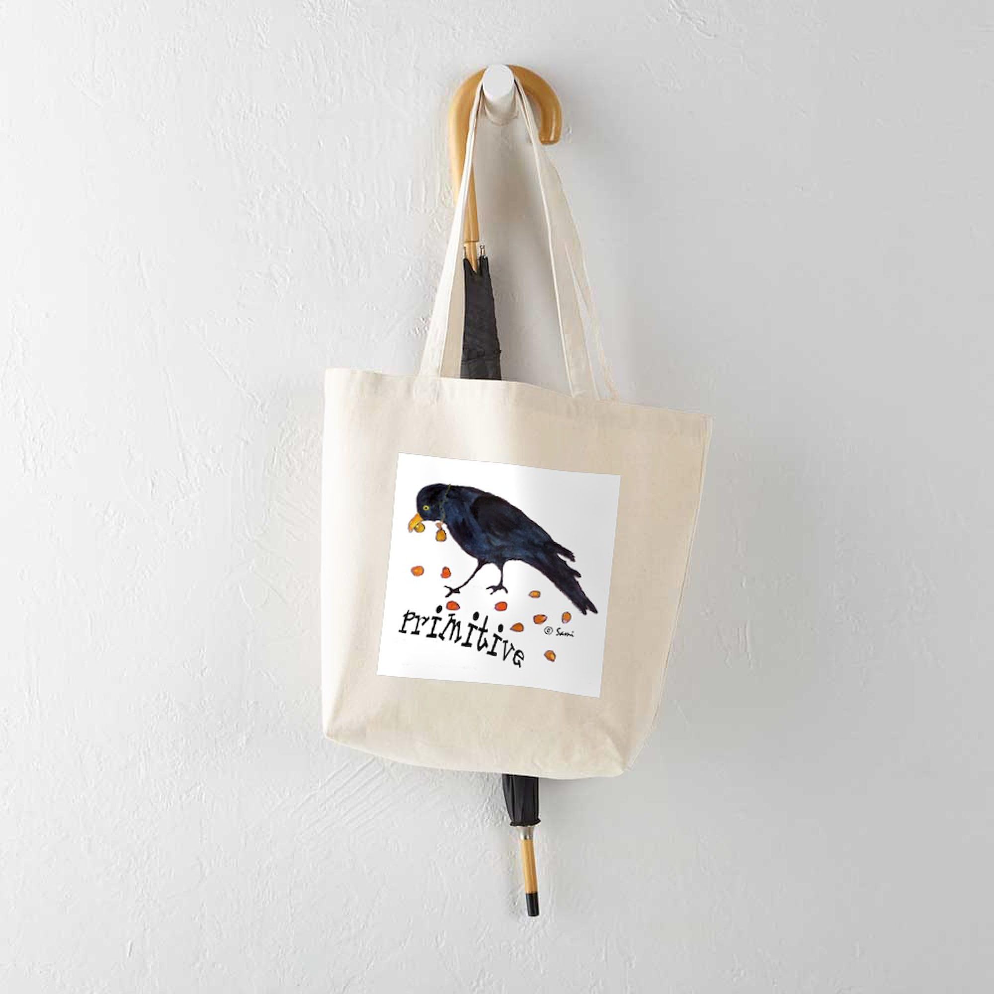 Primitive Crow Tote Bag - Natural Canvas Reusable Shopping Bag for Groceries, Beach & Farmers Market | Eco-Friendly Cotton Tote with Roomy Pockets