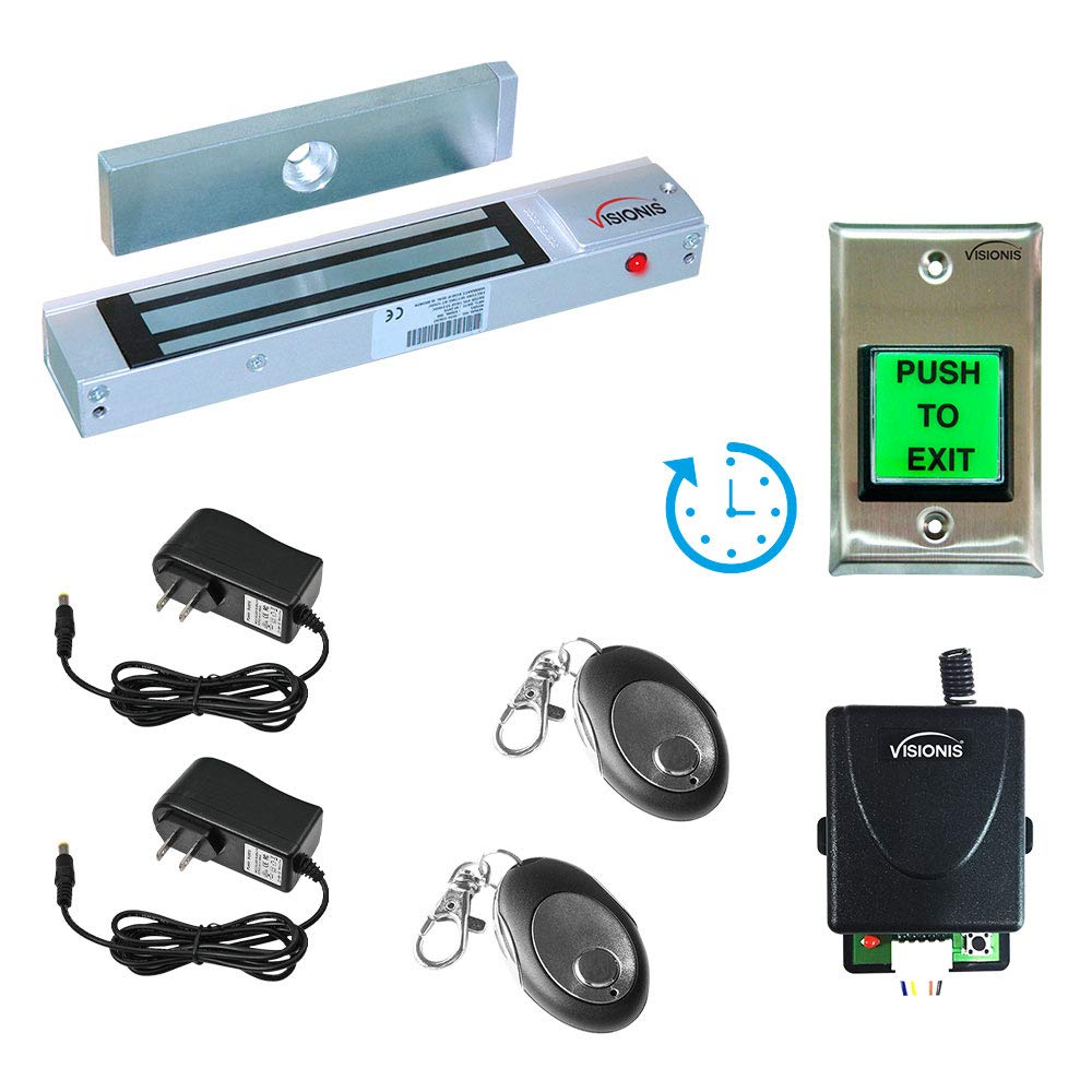 Visionis FPC-8510 Heavy Duty 300lbs Electromagnetic Lock Access Control System - Outswing Door Security with LED Exit Button, Time Delay & Wireless Remote - Ideal for Offices, Warehouses & Commercial Buildings