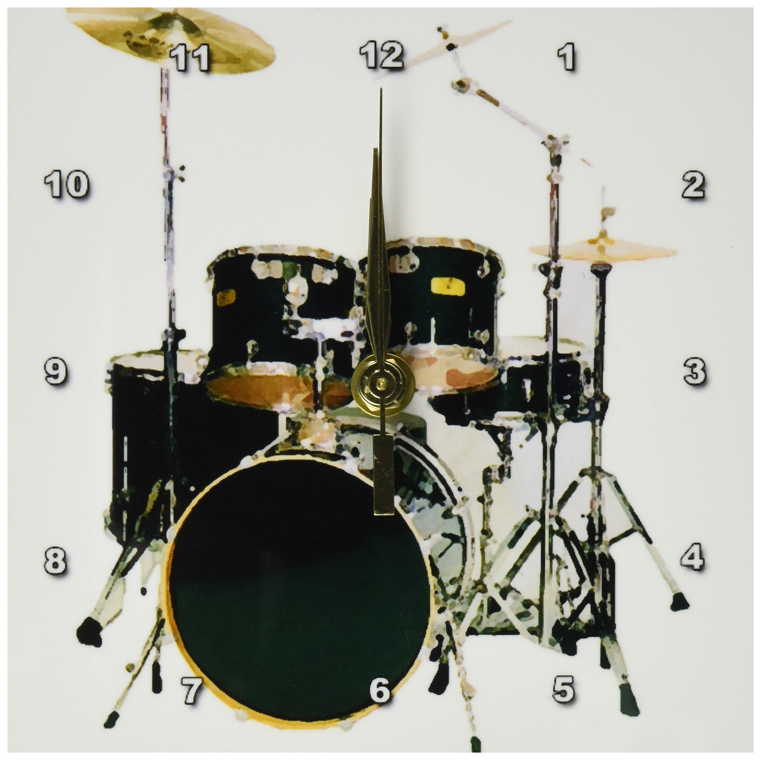 3Drose 6x6 Inch Drums Desk Clock - Stylish Digital Alarm Clock for Office, Bedroom & Home Decor - Perfect Gift for Music Lovers & Drummers