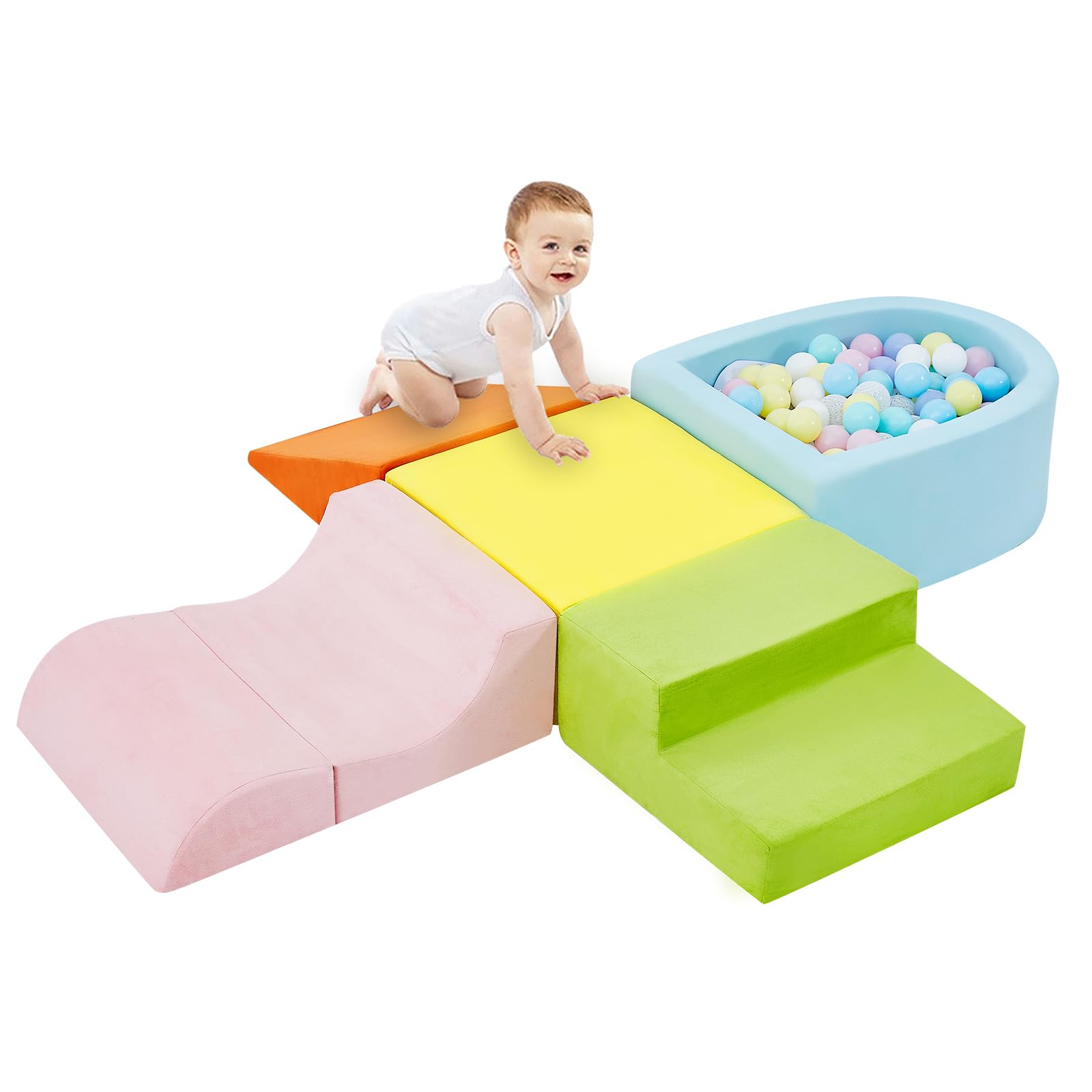 5-Piece Soft Foam Climbing Toys Set for Toddlers - Indoor Play Gym with Foam Ball Pit (Balls Not Included) - Safe Crawling, Sliding & Climbing Blocks for Kids - Perfect for Playrooms, Daycares & Home Play Areas