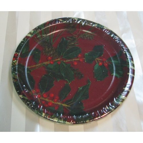 Hallmark Party XDN324 Plaid & Holly Christmas Dinner Plates - Set of 8 for Holiday Parties & Festive Gatherings