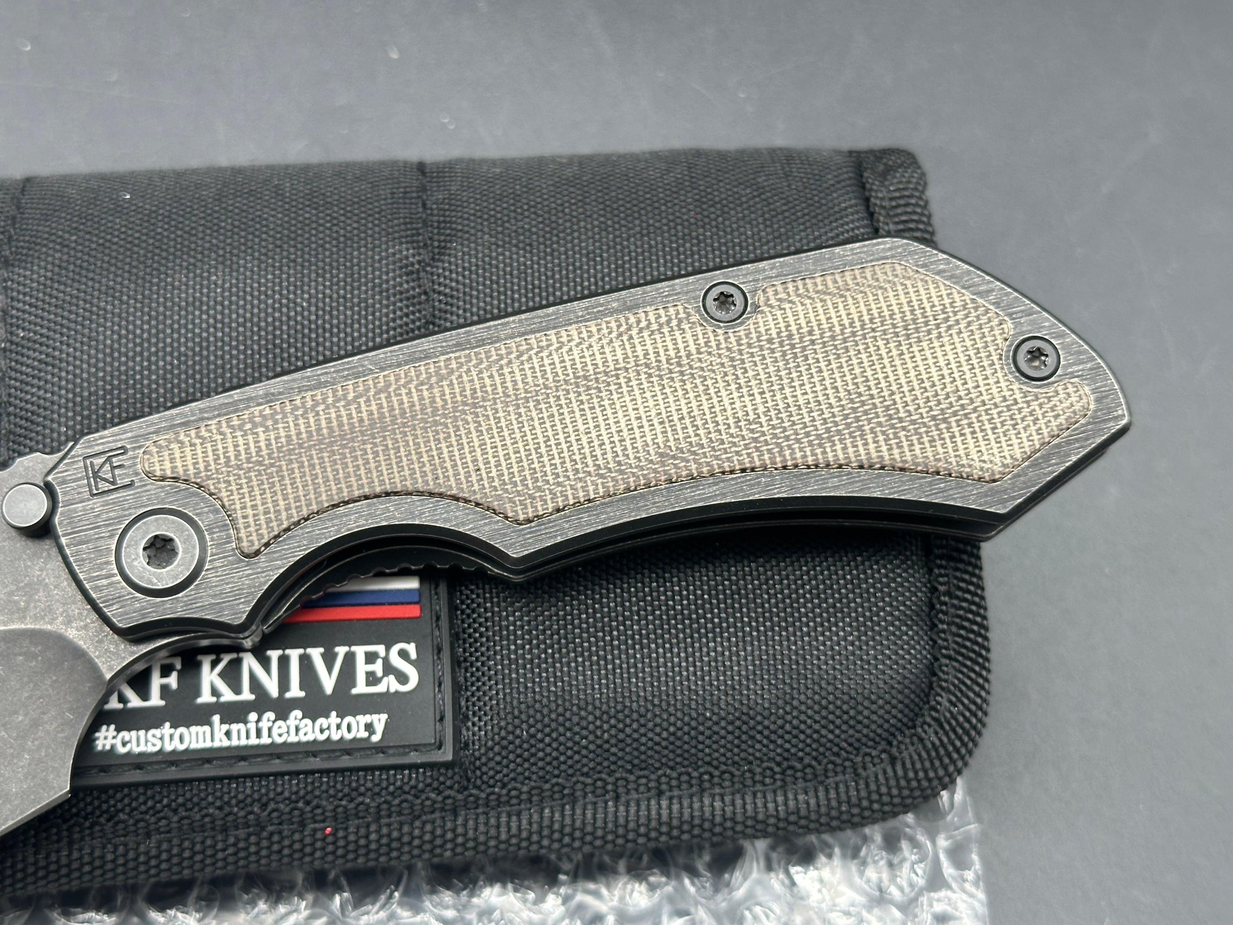 Custom Knife Factory CKF Rotten EVO 3.0D #544 - M390 Hollow Ground Blade, Full Blackwash Finish, OD Green Micarta Inlays - Premium EDC Folding Knife for Outdoor, Camping & Tactical Use