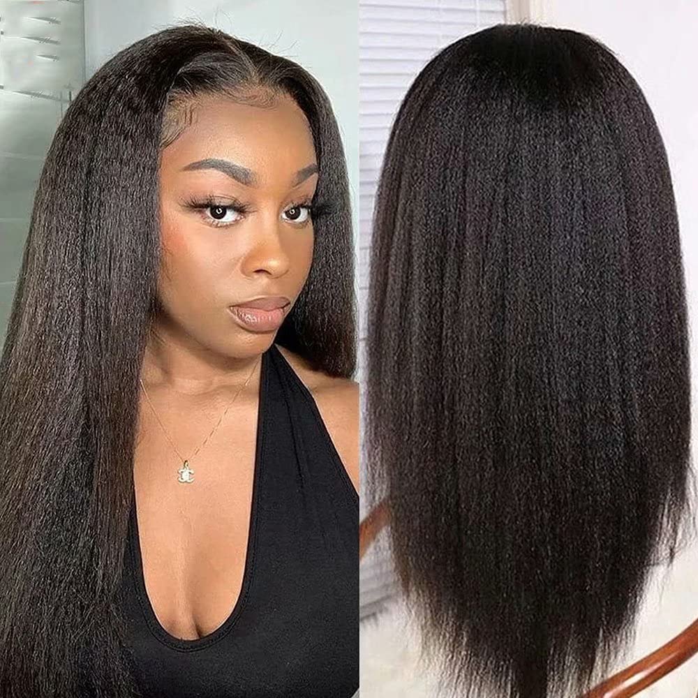 360 HD Lace Front Human Hair Wig - 14 Inch Kinky Straight Brazilian Hair with 150% Density | Glueless Full Lace Wig for Women | Perfect for Daily Wear, Cosplay & Special Occasions