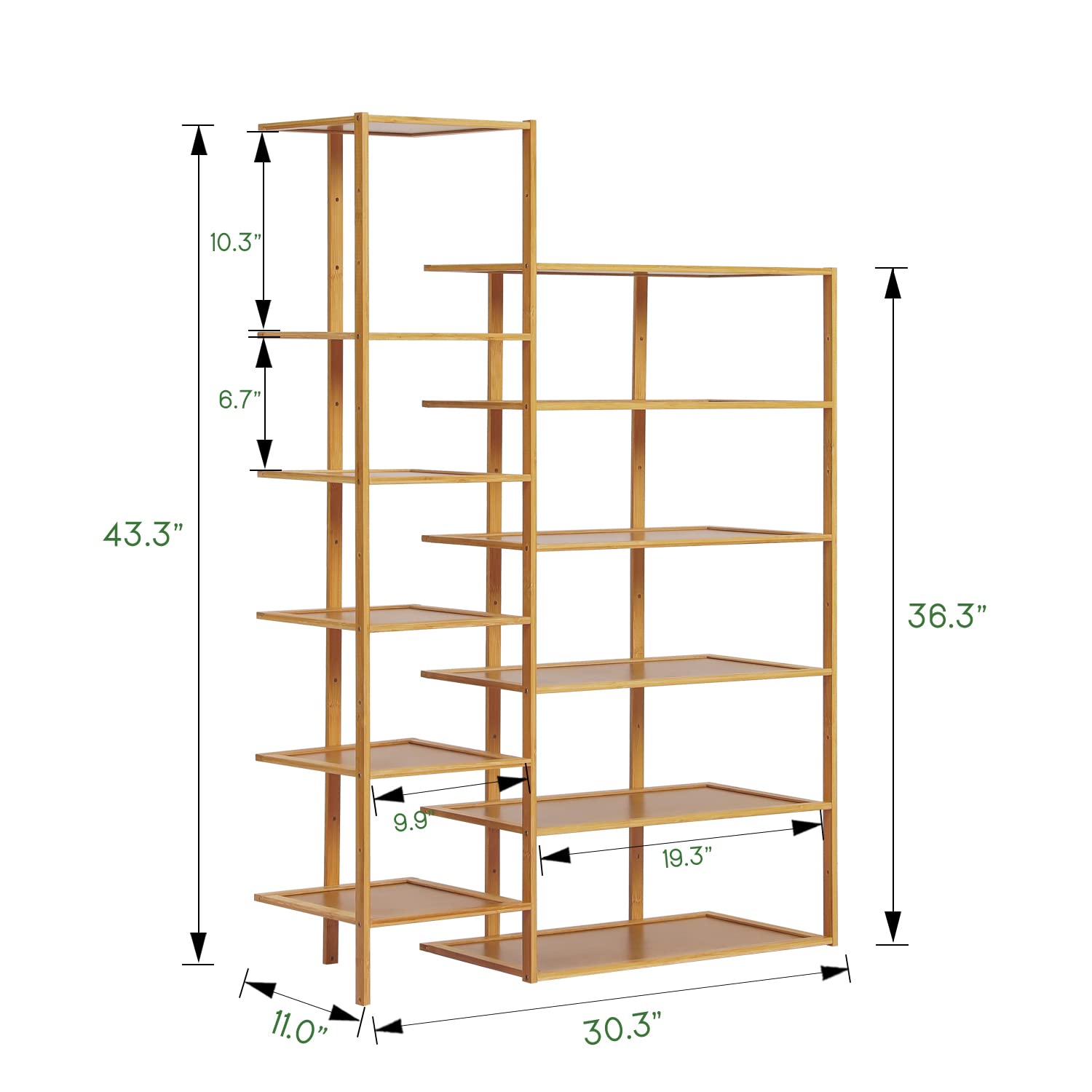 MoNiBloom 12-Tier Bamboo Shoe Rack - Space Saving Vertical Shoe Organizer for Entryway, Closet, Bedroom, Hallway - Natural Wood Shoe Storage Shelf for Sneakers, Boots & Heels - Perfect for Small Spaces & Home Organization