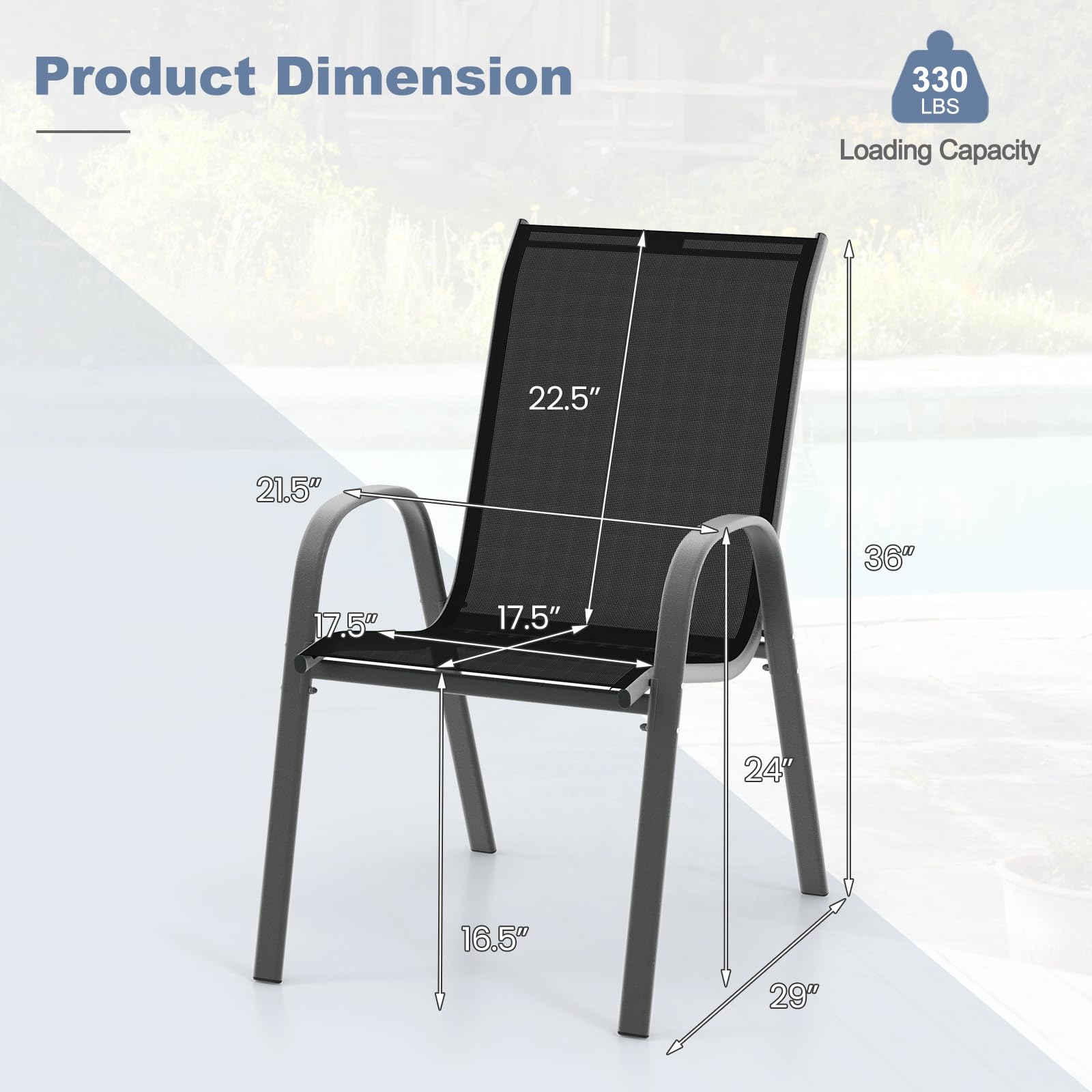 AFSTAR 4-Piece Stackable Patio Chairs Set with Armrests & Breathable Fabric - Outdoor Dining Chairs for Backyard, Poolside, Garden & Patio Furniture - Perfect for Relaxing, Entertaining & Outdoor Dining