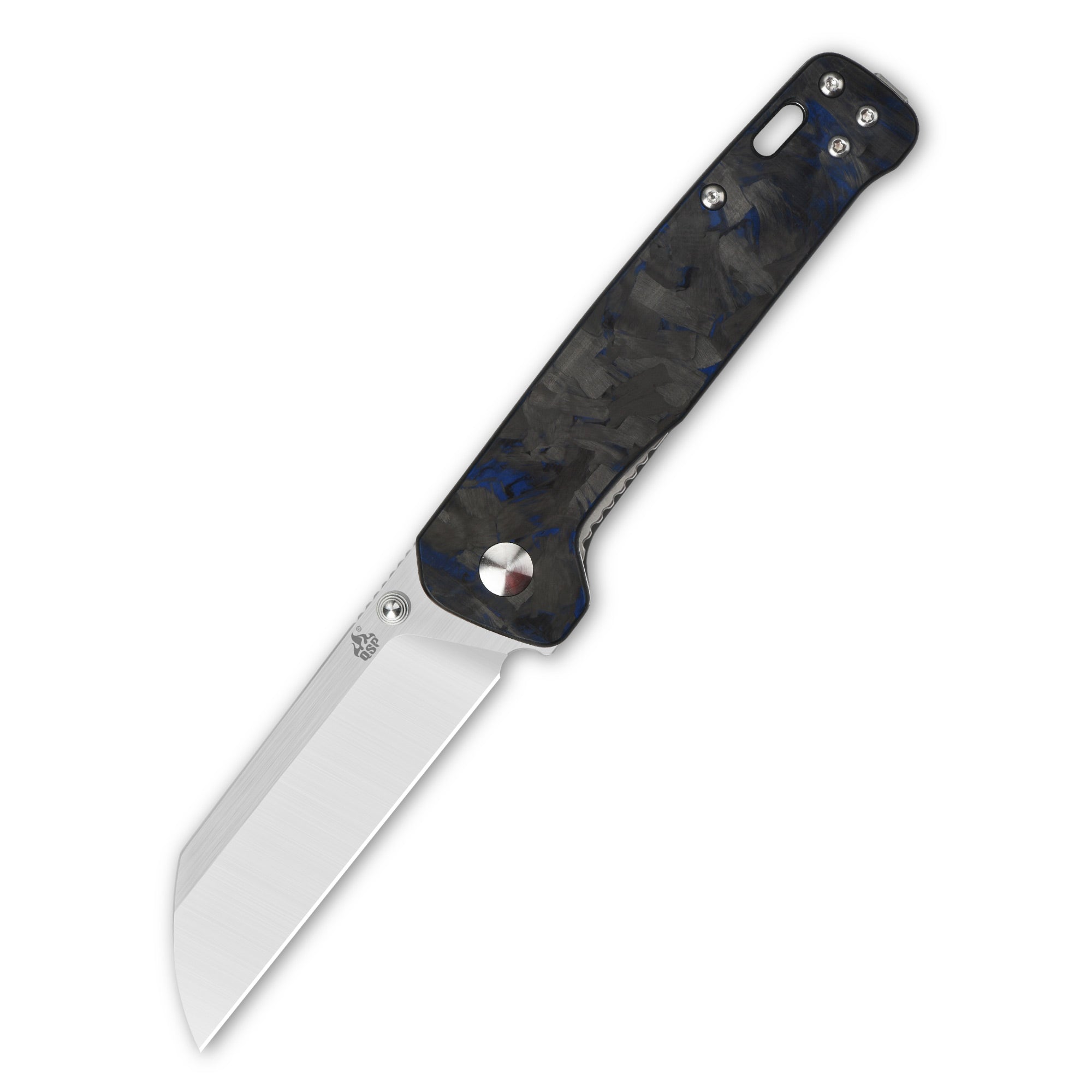 QSP Penguin QS130 TBL Folding Knife - Shredded Carbon Fiber Handle, Blue - EDC, Outdoor, Camping & Everyday Carry