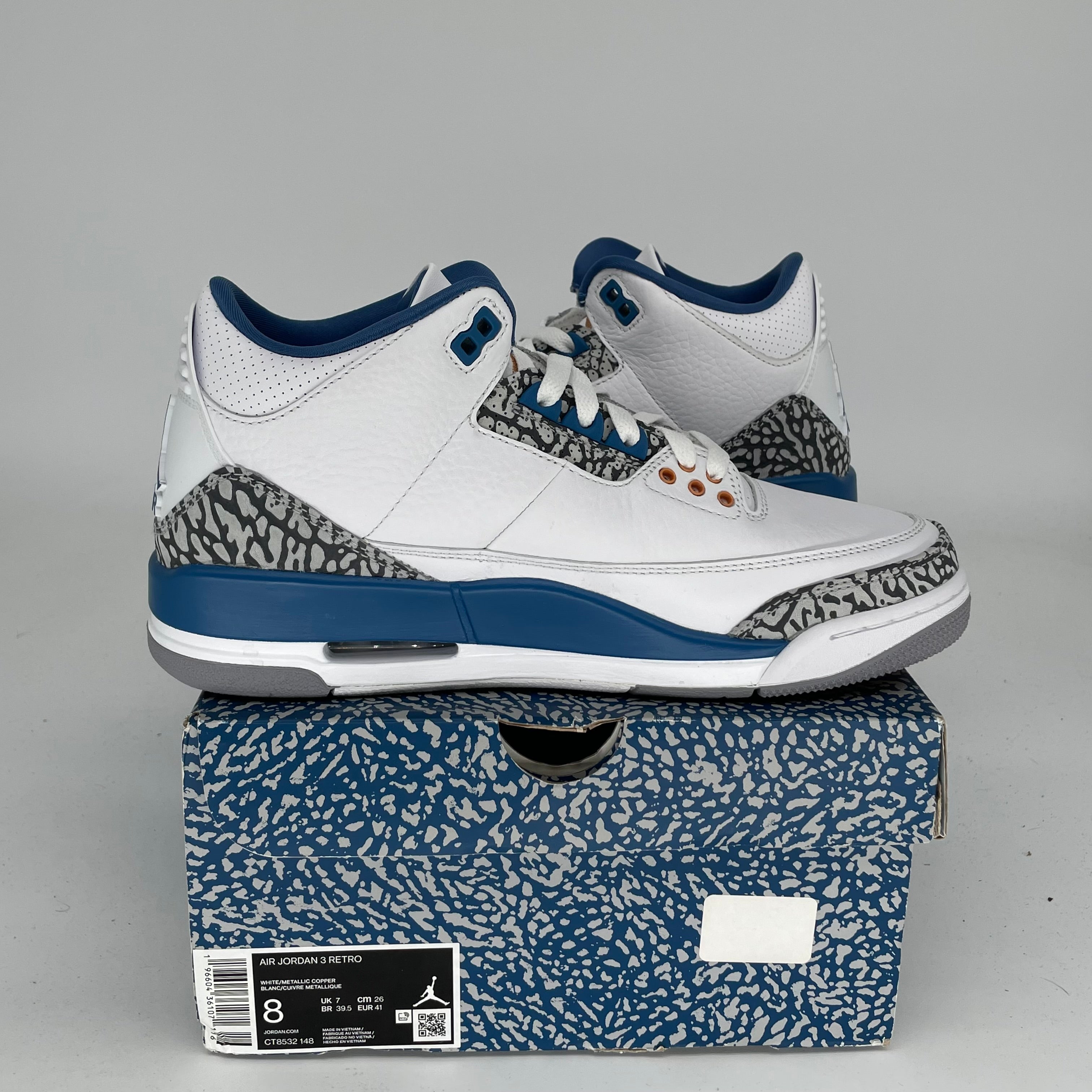 AIR JORDAN 3 WIZARDS Basketball Shoes Men's Size 8 - CT8532-148 Retro Sneakers for Casual Wear & Street Style