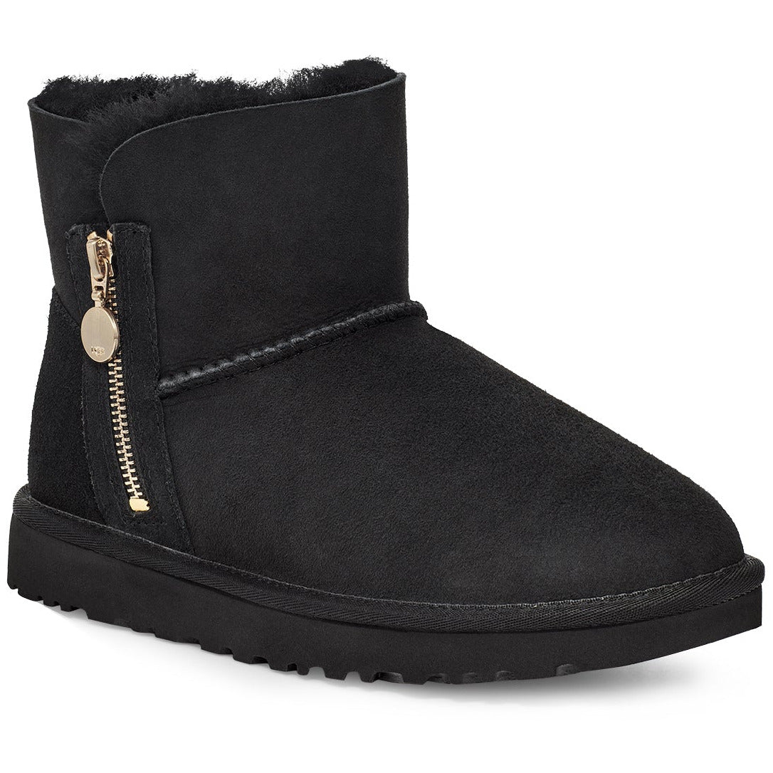 UGG Women's Bailey Zip Mini Boot - Black Suede Winter Ankle Boots for Women | Cozy & Stylish for Cold Weather, Snow, and Casual Outings