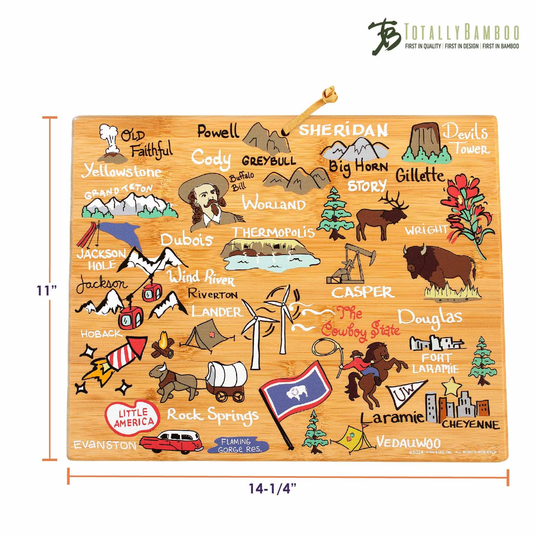 Premium Wyoming Wood Cutting Board with Fish Kiss™ Artwork - Durable Kitchen Essential for Chopping, Serving & Decor