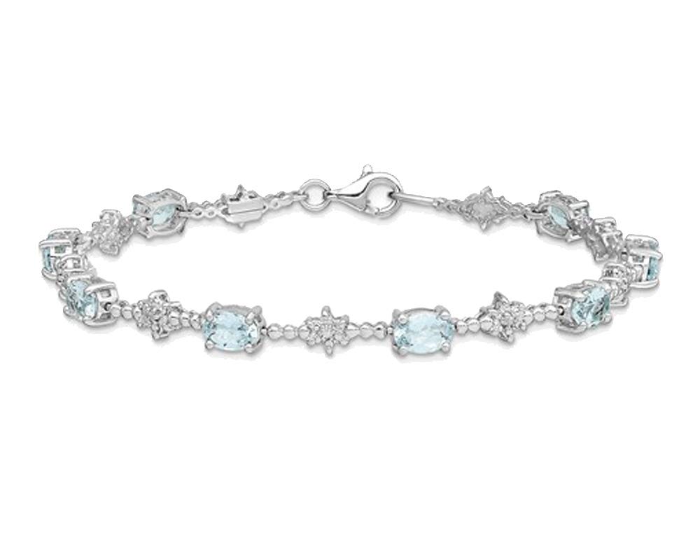 Gem And Harmony Sterling Silver Rhodium Plated Aquamarine Bracelet - Elegant Blue Gemstone Jewelry for Women | Perfect for Weddings, Anniversaries & Special Occasions