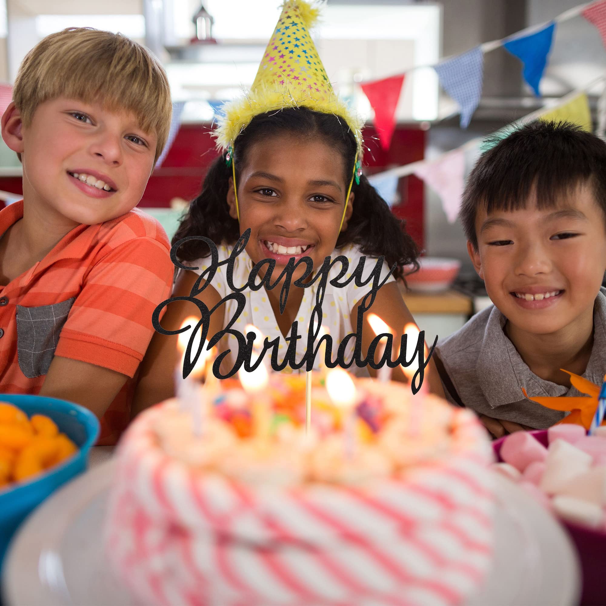 Happy Birthday Cake Topper Set - Black Glitter Cake Decorations for Kids & Adults | Birthday Party Supplies for Cakes, Cupcakes & Desserts