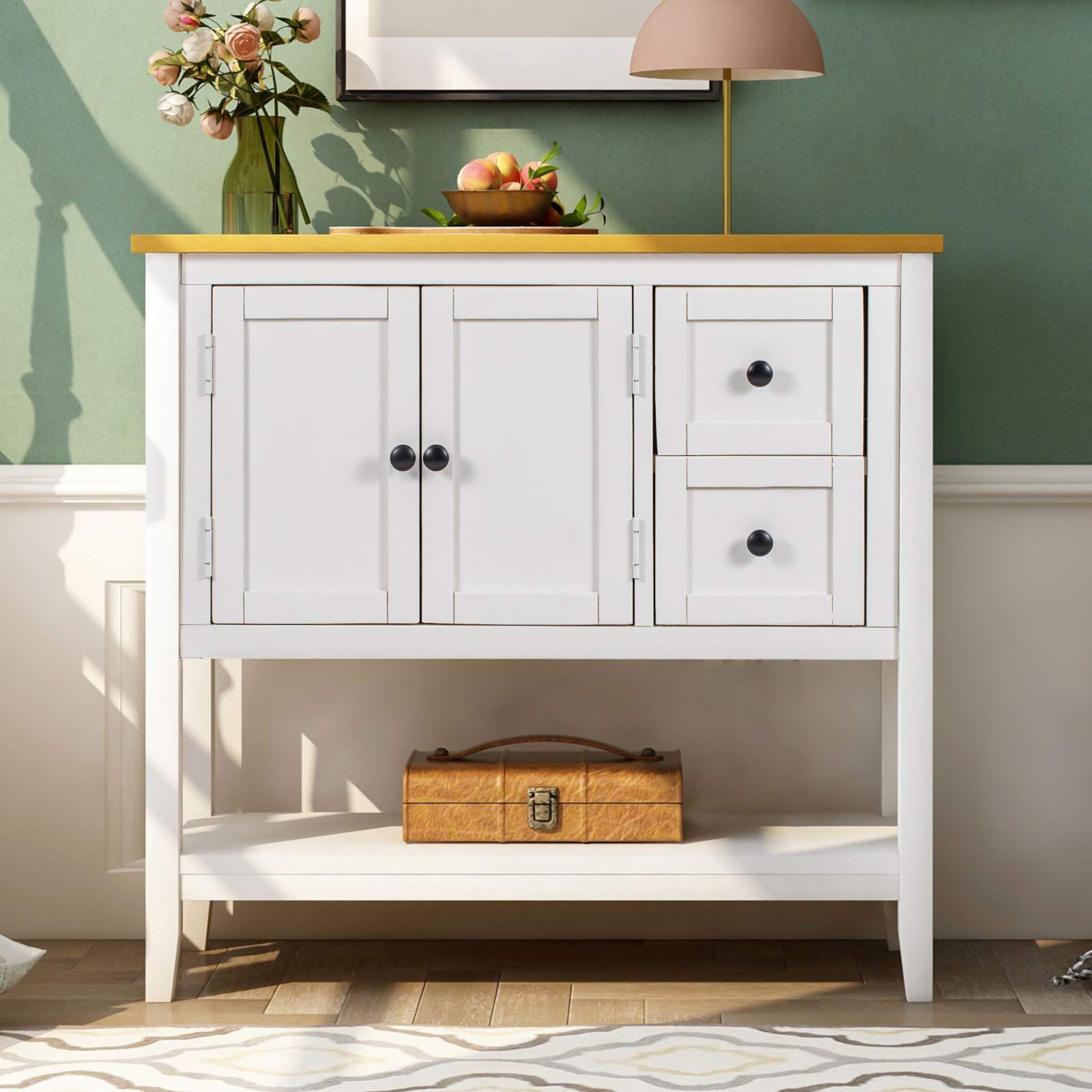 Modern Sofa Console Table with Cabinet & 2 Drawers - Entryway Hallway Storage Table for Living Room, Bedroom, Kitchen - Perfect for Small Space Organization & Home Decor