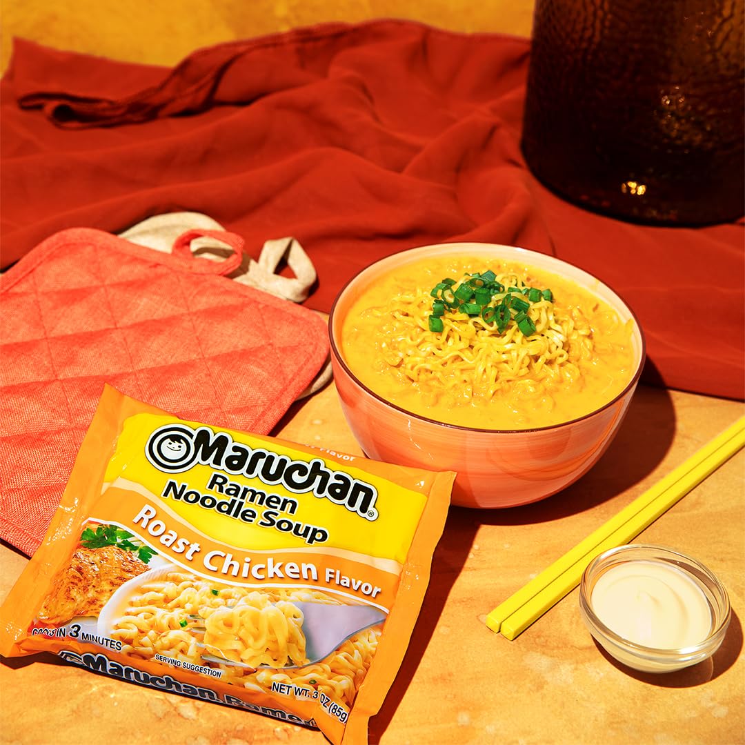 Maruchan Ramen Roast Chicken Flavor Instant Noodles | 3 Oz (24 Pack) | Quick & Easy Ready-to-Eat Meal for College Students, Office Lunch & Emergency Food Supply