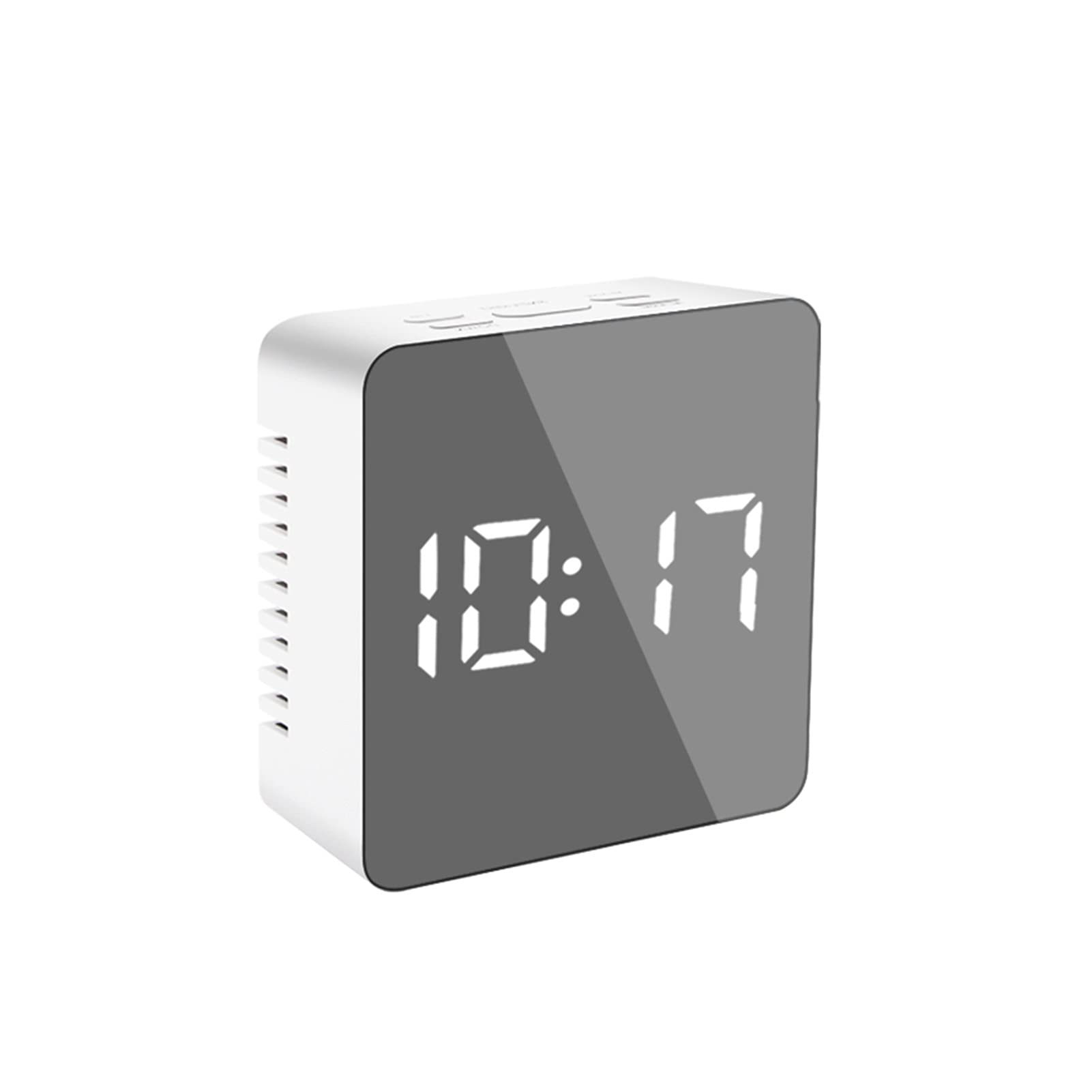 Digital Alarm Clock with LED Mirror Display, Temperature Sensor & Snooze Function - USB/Battery Powered Bedside Table Clock with Night Light for Home, Office, Dorm (White) - Perfect for Bedrooms, Nightstands & Home Decor