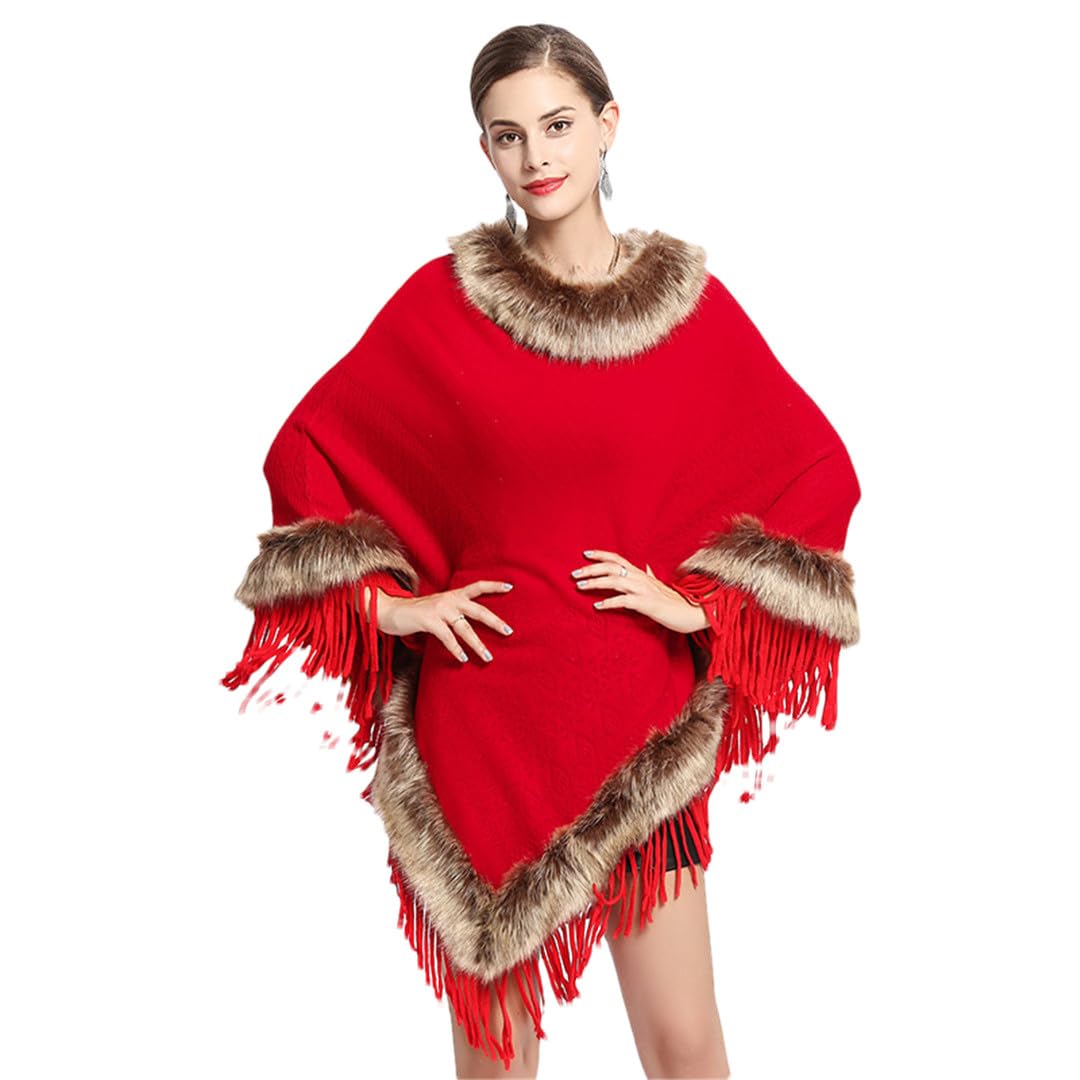 Women's Loose Warm Tassel Cape Coat - Large Size Knitted Winter Outerwear for Autumn & Winter | Perfect for Casual Outings, Office Wear & Holiday Fashion