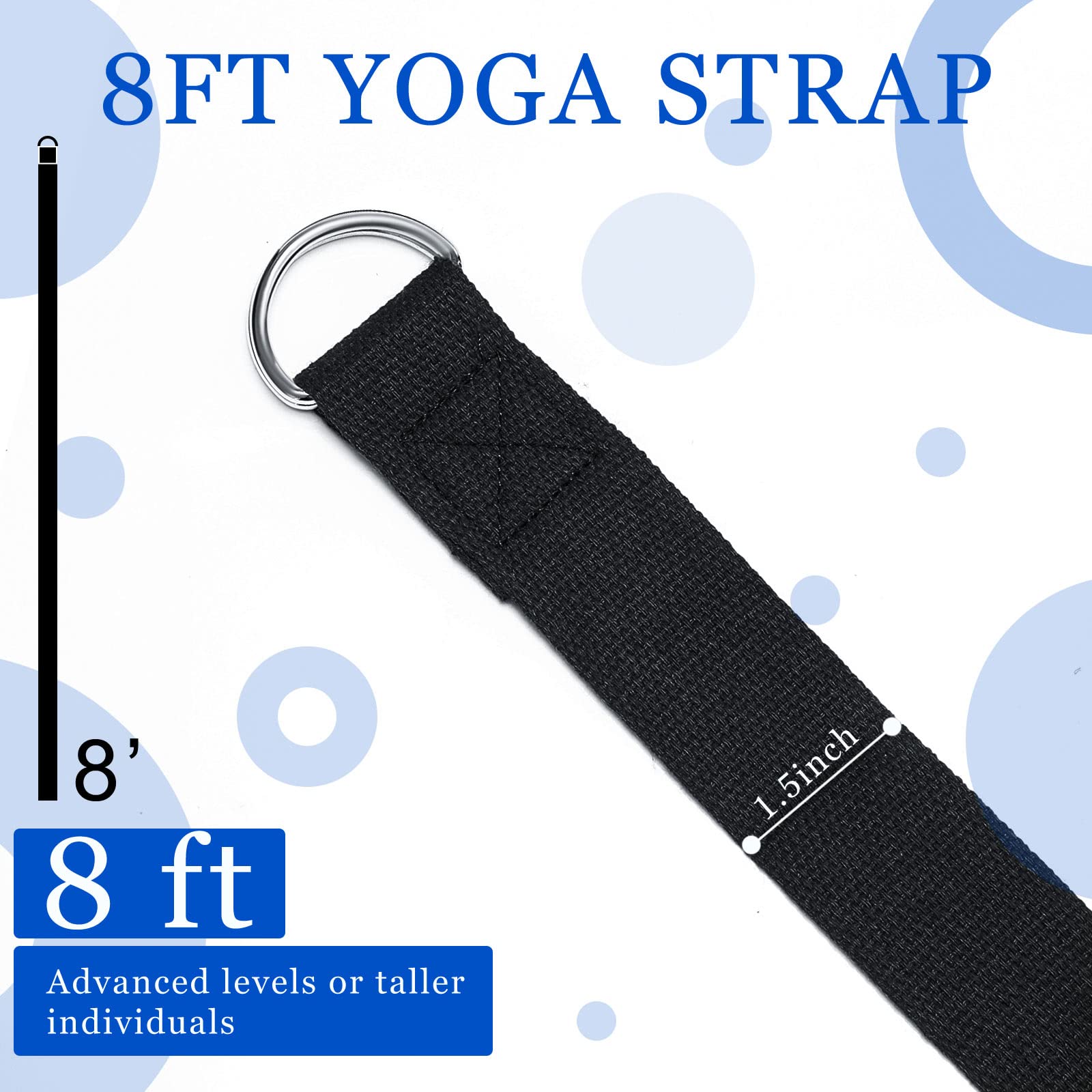 6-Pack 8 Ft Adjustable Yoga Straps with D-Ring Buckles for Stretching, Pilates, Gym Workouts & Posture Improvement - Perfect for Home Fitness, Yoga Classes & Physical Therapy