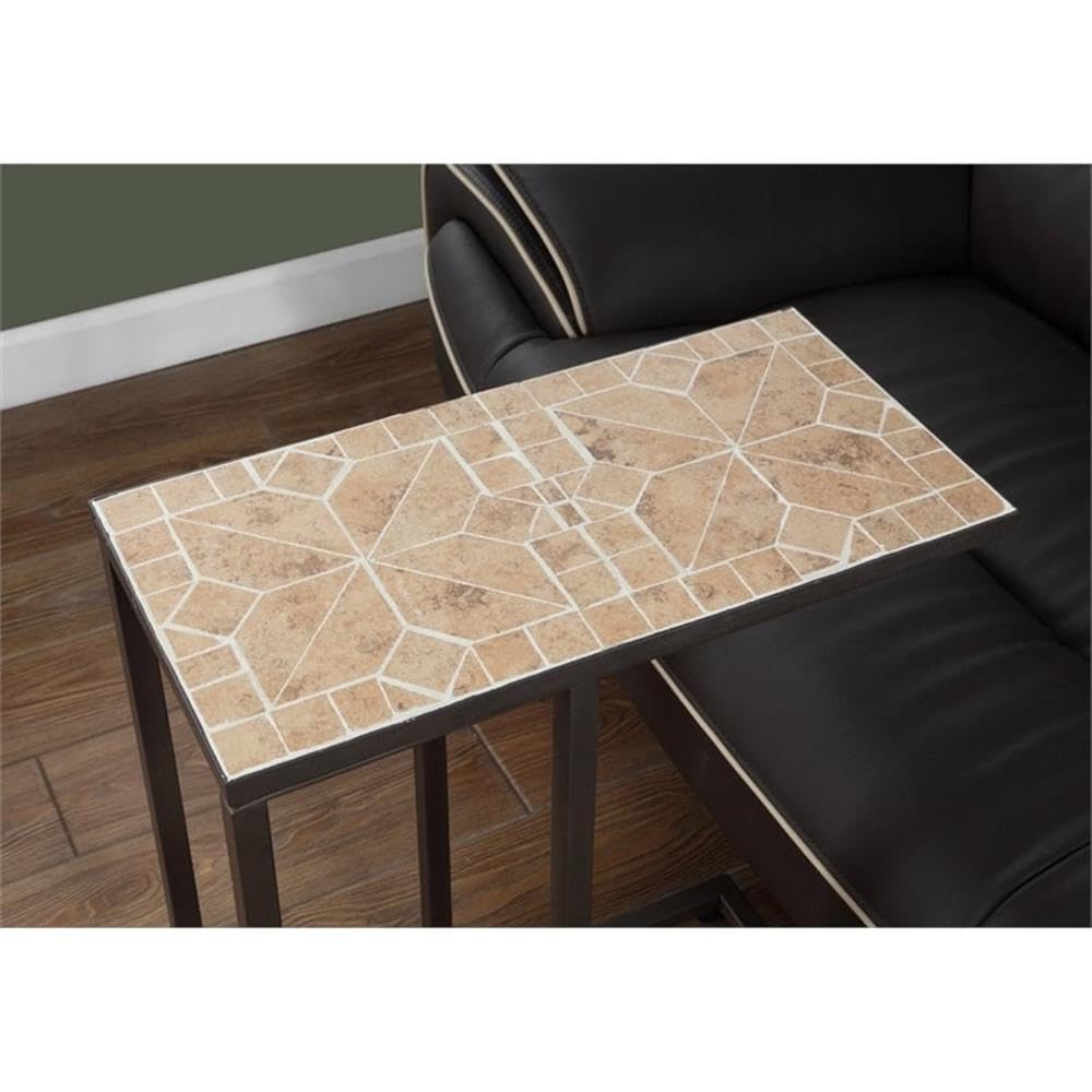 Monarch Specialties 3164 C-Shaped End Side Table - Brown Metal Accent Table with Terracotta Tile Top & Hammered Finish, 20