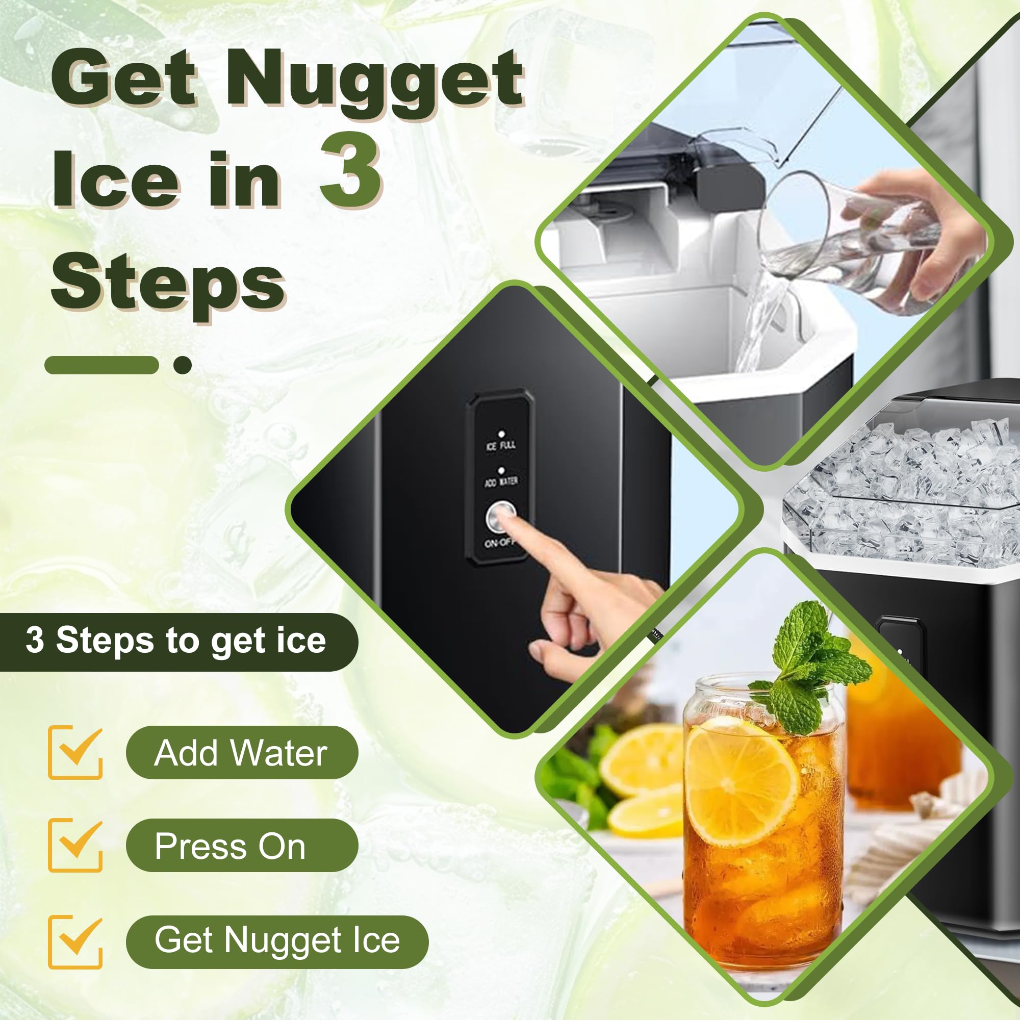 NicBex Countertop Nugget Ice Maker - 34Lbs/24H Self-Cleaning Portable Ice Machine with One-Button Operation for Home, Kitchen, Bar, Office & Parties - Perfect for Cocktails, Iced Coffee & Entertaining (Black)