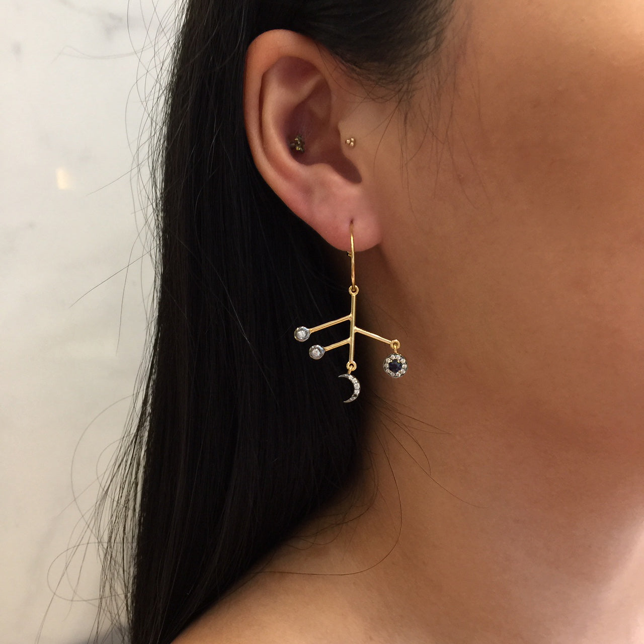 Moon and Sun Branch Hoop Earrings for Women - Boho Chic Dangle Earrings - Gold Plated Leaf Design - Perfect for Festivals, Parties, and Everyday Wear