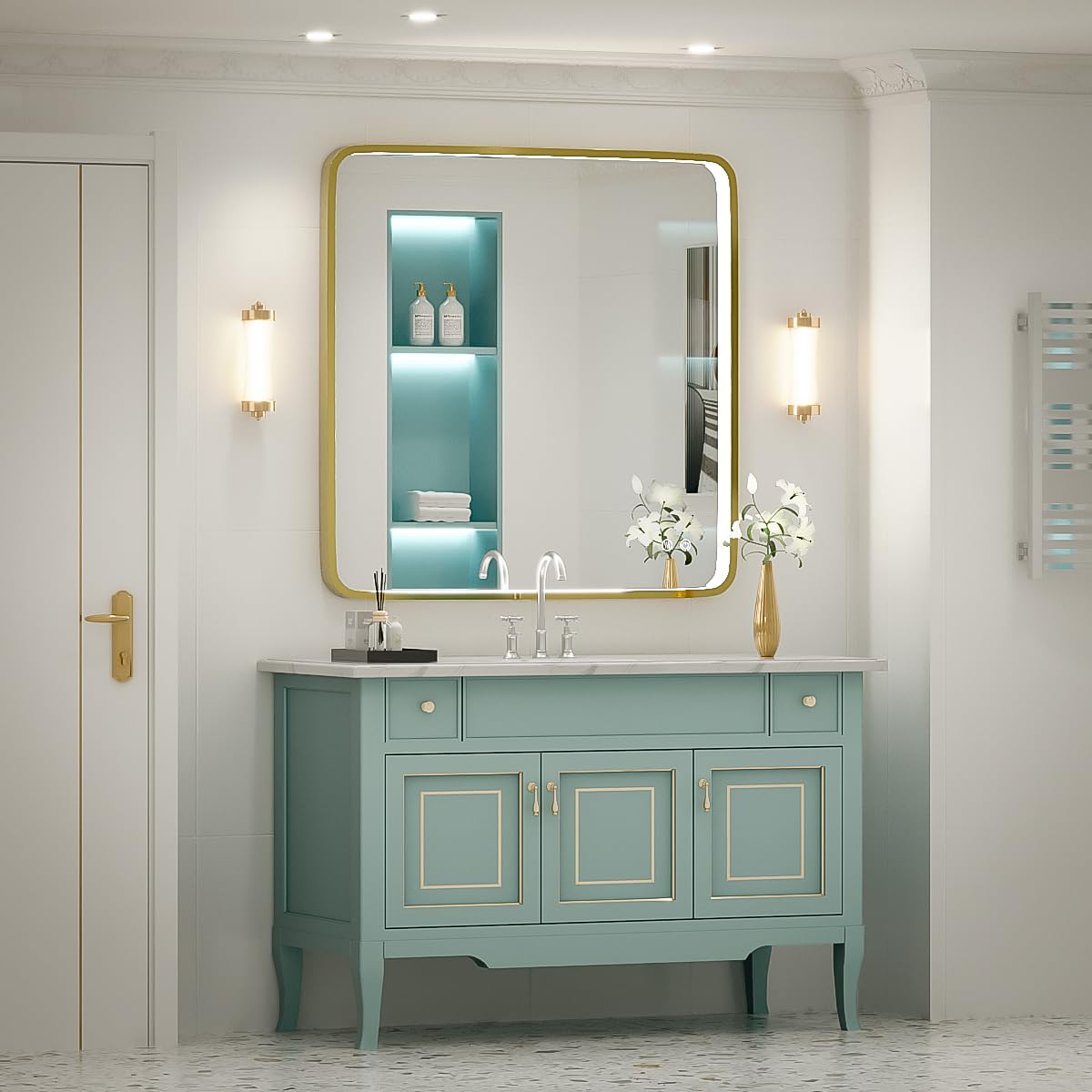 36x36 Inch Gold Framed LED Bathroom Mirror with Dimmable Lights - Anti-Fog Design, 6000K Daylight, Touch Switch - Perfect for Wall Mounting, Vanity Makeup & Modern Bathroom Decor