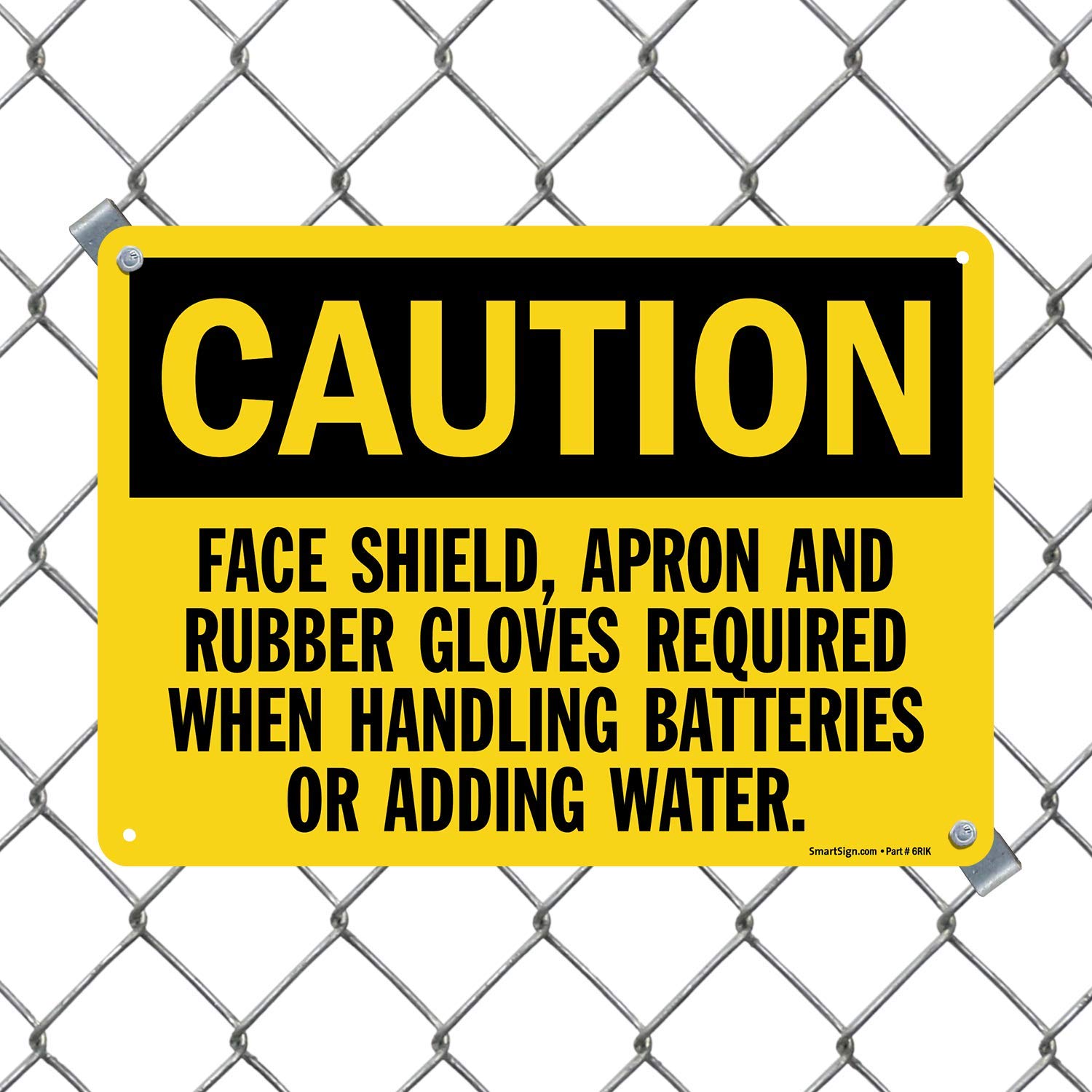 SmartSign Caution Sign - Face Shield, Apron & Rubber Gloves Required for Battery Handling & Water Refilling | 10x14 Inch Durable Aluminum Sign | Ideal for Battery Charging Stations, Workshops & Industrial Safety Areas