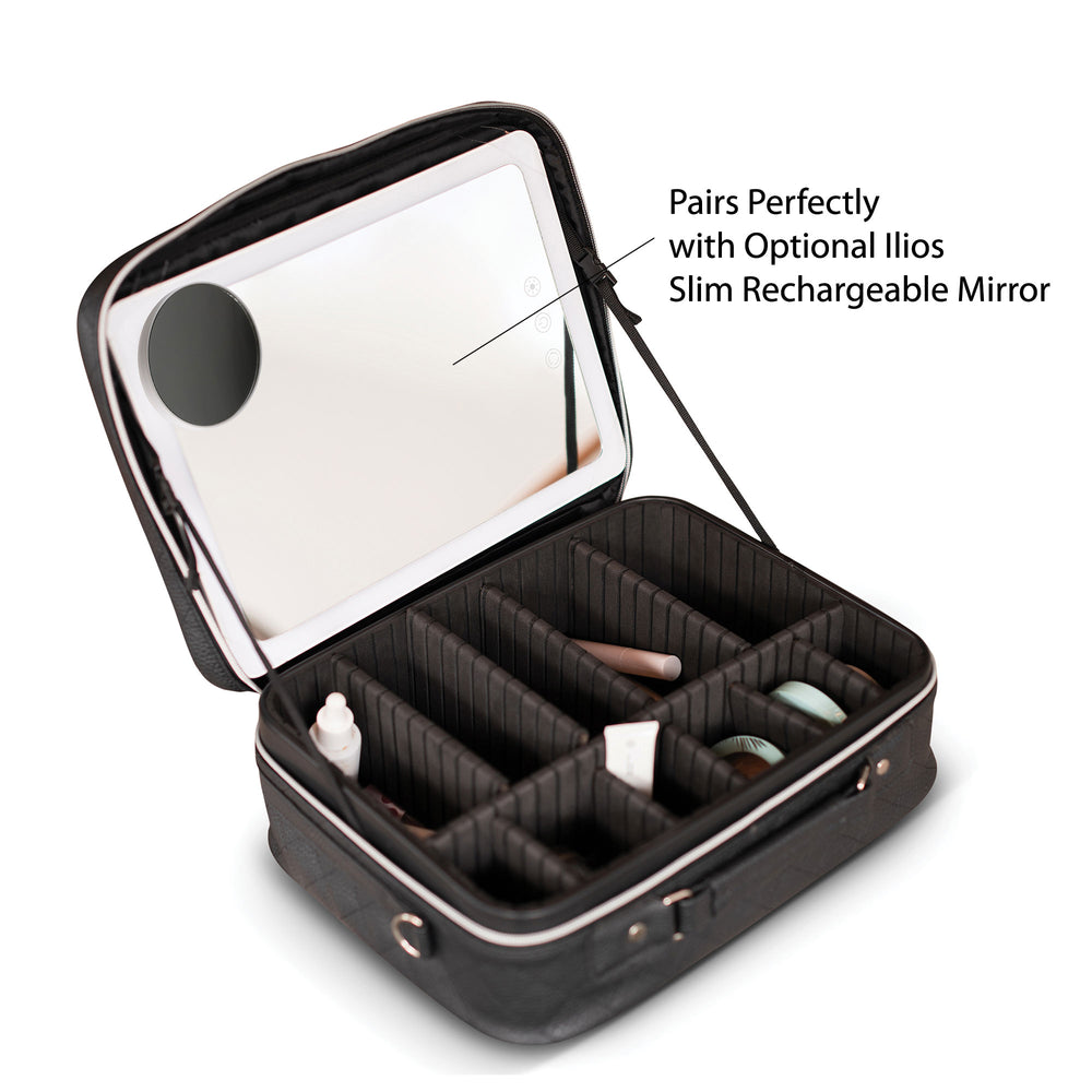 Ilios Lighting Deluxe Makeup Case - Professional Cosmetic Organizer with LED Lights for Makeup Artists & Beauty Enthusiasts - Perfect for Home Vanity, Salon & Travel Use