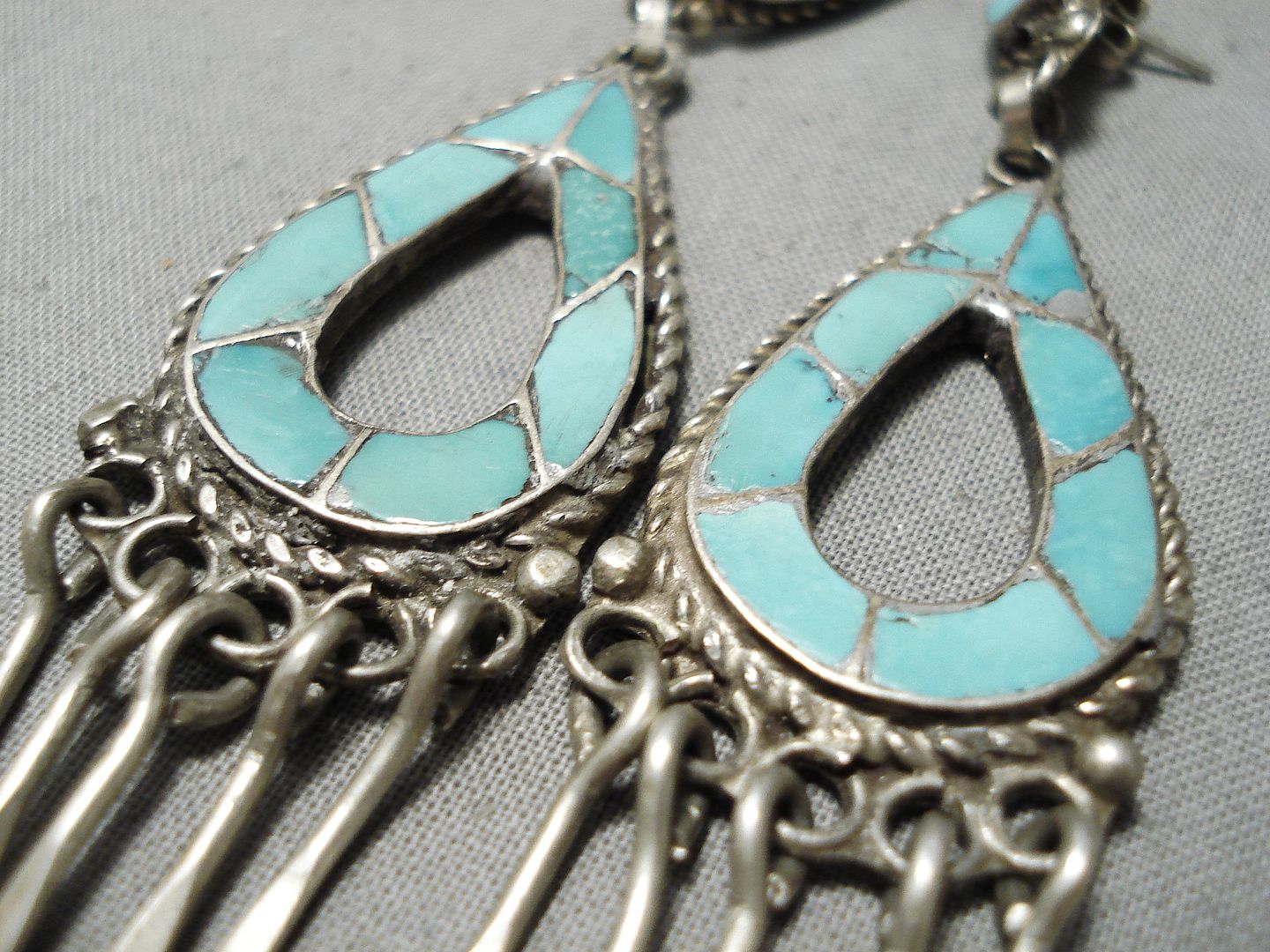 Vintage Zuni Native American Blue Gem Turquoise Sterling Silver Earrings - Handmade Southwest Jewelry for Women, Gift for Her, Boho & Western Fashion Accessories - Perfect for Weddings, Parties & Everyday Wear