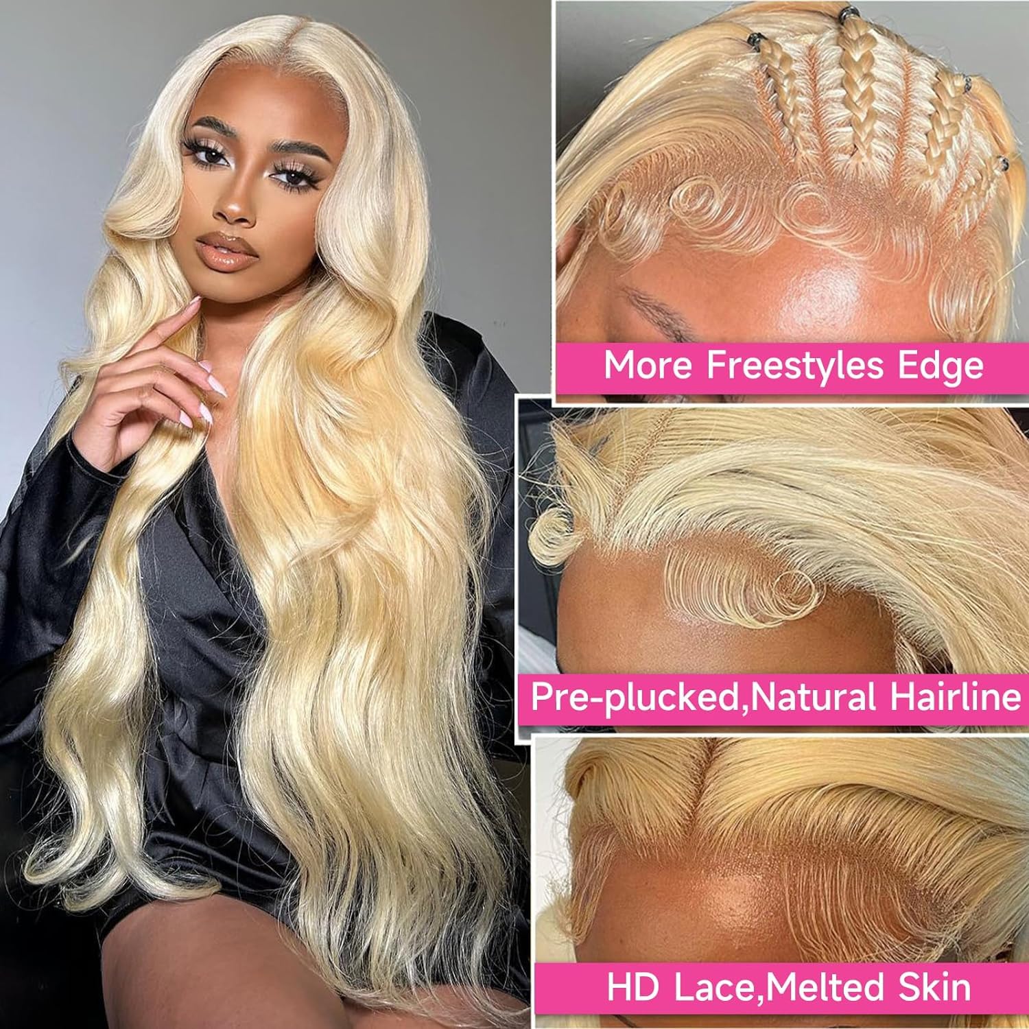 613 Lace Front Wig Human Hair 26 Inch Blonde Body Wave 180% Density Pre Plucked 13x4 HD Lace Frontal Wig - Perfect for Cosplay, Daily Wear, and Special Occasions