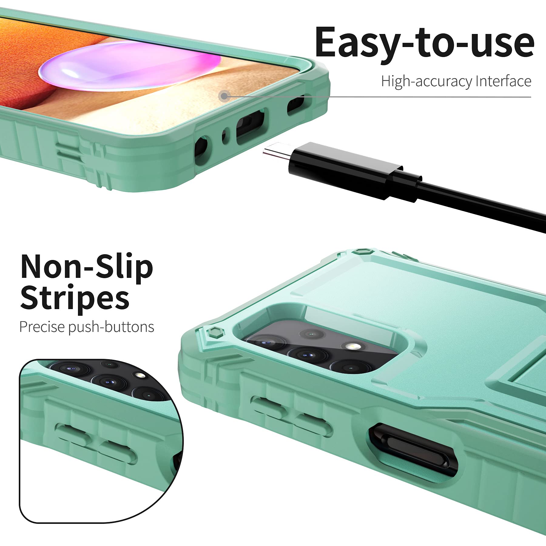 Shockproof Samsung Galaxy A32 5G Case with Built-in Screen Protector & Kickstand - Durable Full-Body Rubber Cover for Galaxy A32 5G (Green) | Perfect for Outdoor Activities, Work & Daily Protection