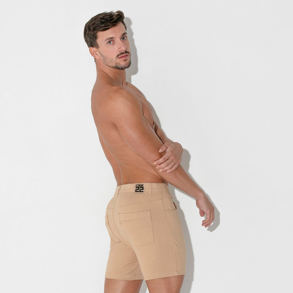 Code 22 Slim Fit 5-Pocket Stretch Shorts for Men - Comfortable Casual Wear (9712 Sand) | Perfect for Summer Outings, Gym, and Everyday Relaxation