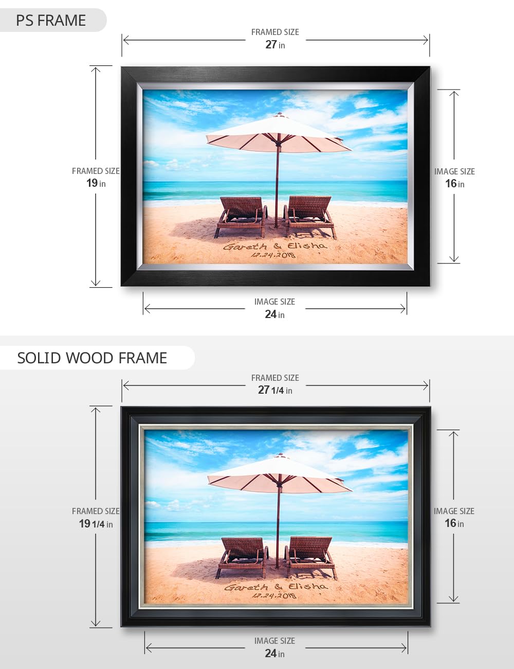 IPIC - Personalized Name & Date Artwork - Custom Love Gift for Anniversary, Wedding, Birthday - Choose PS or Solid Wood Frame - Perfect for Home Decor, Romantic Surprises & Special Occasions