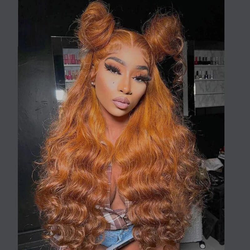 Eullair Ombre Ginger Orange Brown Body Wave Lace Front Wig - 13x4 Transparent Lace Pre-Plucked Human Hair Wigs for Women - Perfect for Daily Wear, Cosplay & Special Occasions