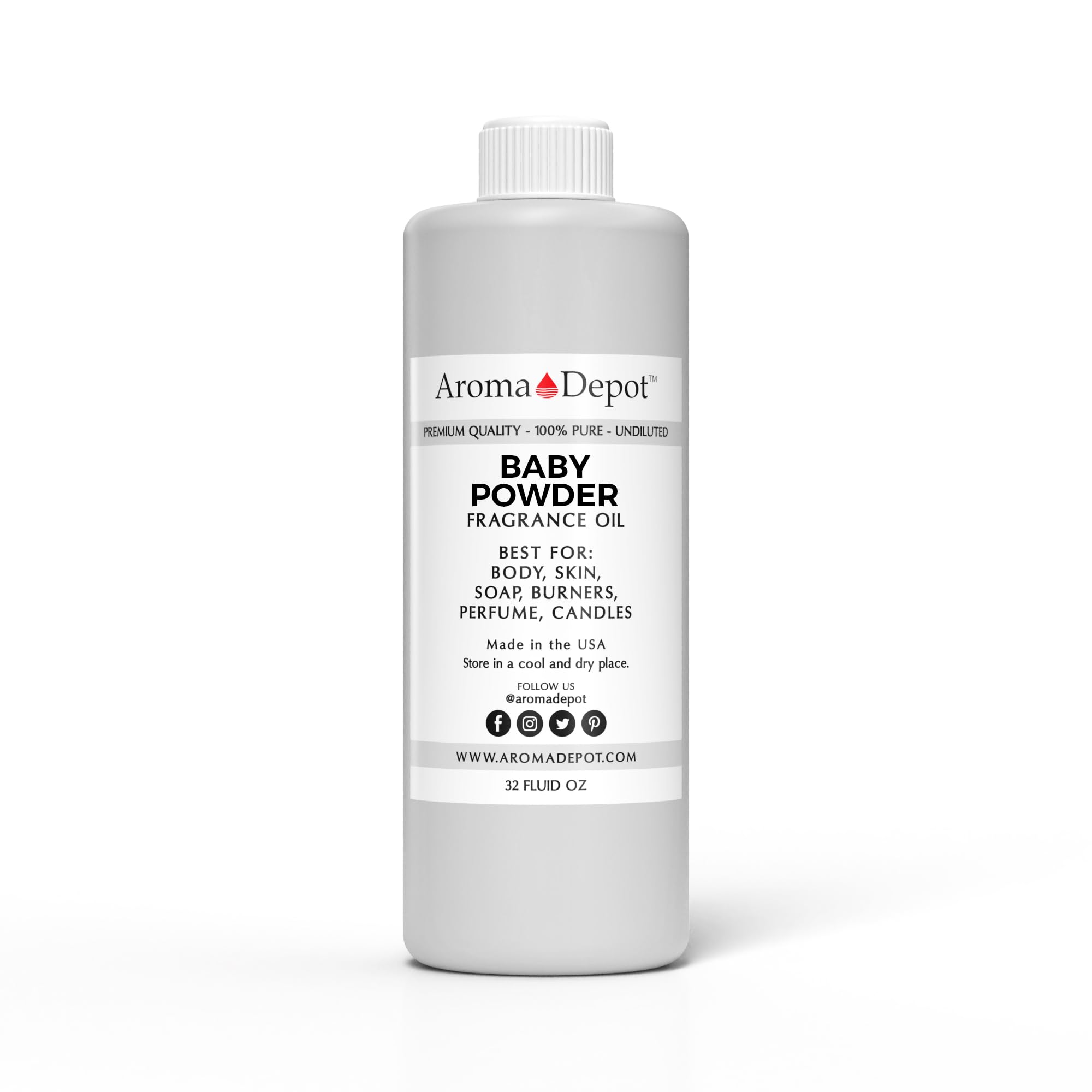 Premium Baby Powder Fragrance Oil - Aroma Depot Uncut Perfume & Body Oil (32oz/960ml Plastic Bottle) - 7 Sizes Available for DIY, Massage & Aromatherapy