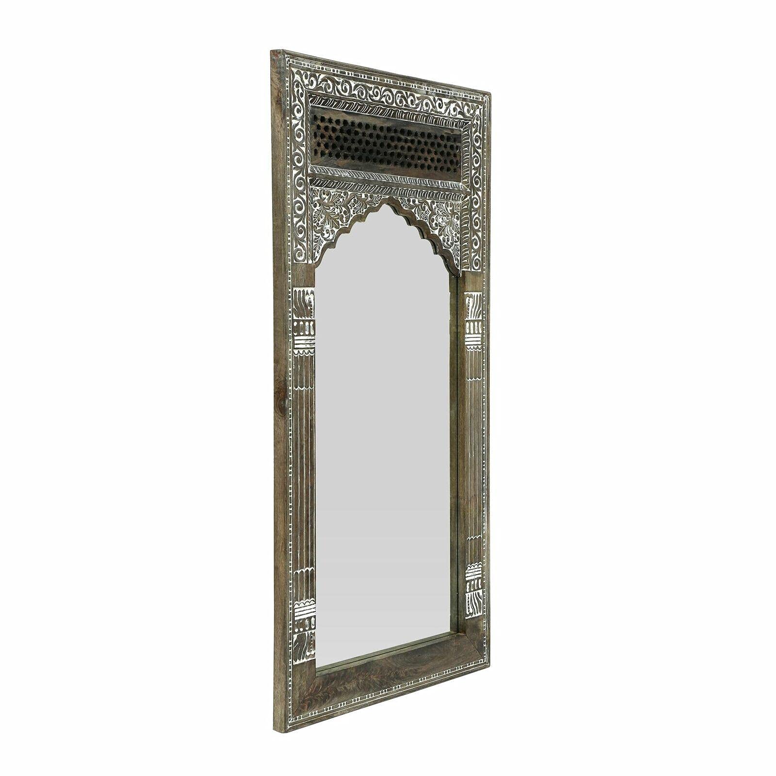 Jatet Mango Wood Carved Full Length Standing Mirror - Elegant White Farmhouse Style Floor Mirror for Bedroom, Bathroom & Vanity | Home Decor, Wall Decor & Makeup Mirror for Women | Perfect for Dressing Room, Entryway & Apartment Decor