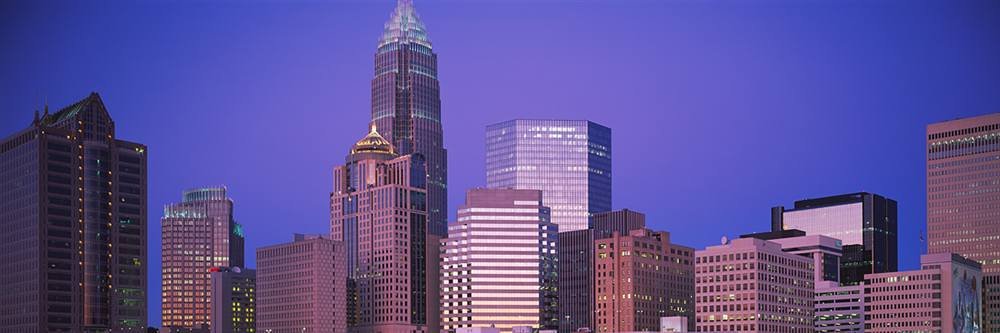 Peel & Stick Wall Mural - Low Angle View Skyscrapers in Charlotte (54x18 inches) | Self-Adhesive Removable Wallpaper for Home & Office Decor | Perfect for Living Room, Bedroom or Workspace