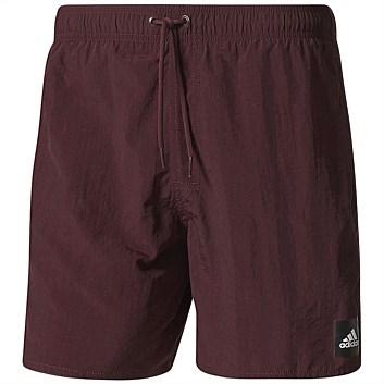 Adidas Men's Quick Dry Swim Trunks with Pockets - Burgundy Red Swim Shorts for Beach, Pool & Water Sports