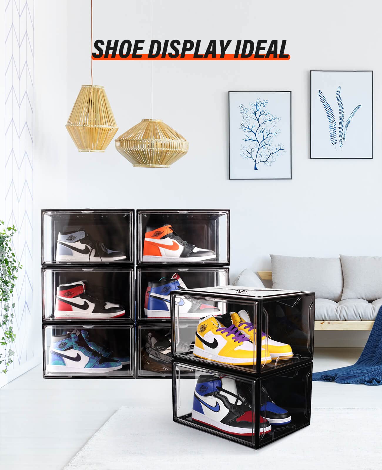 KDOR Clear Plastic Stackable Shoe Storage Boxes - 10 Pack with Magnetic Door, Acrylic Display Case for Sneakers (Fits Up to US Men's Size 15) - Perfect for Closet Organization, Shoe Collection Display & Retail Store Merchandising