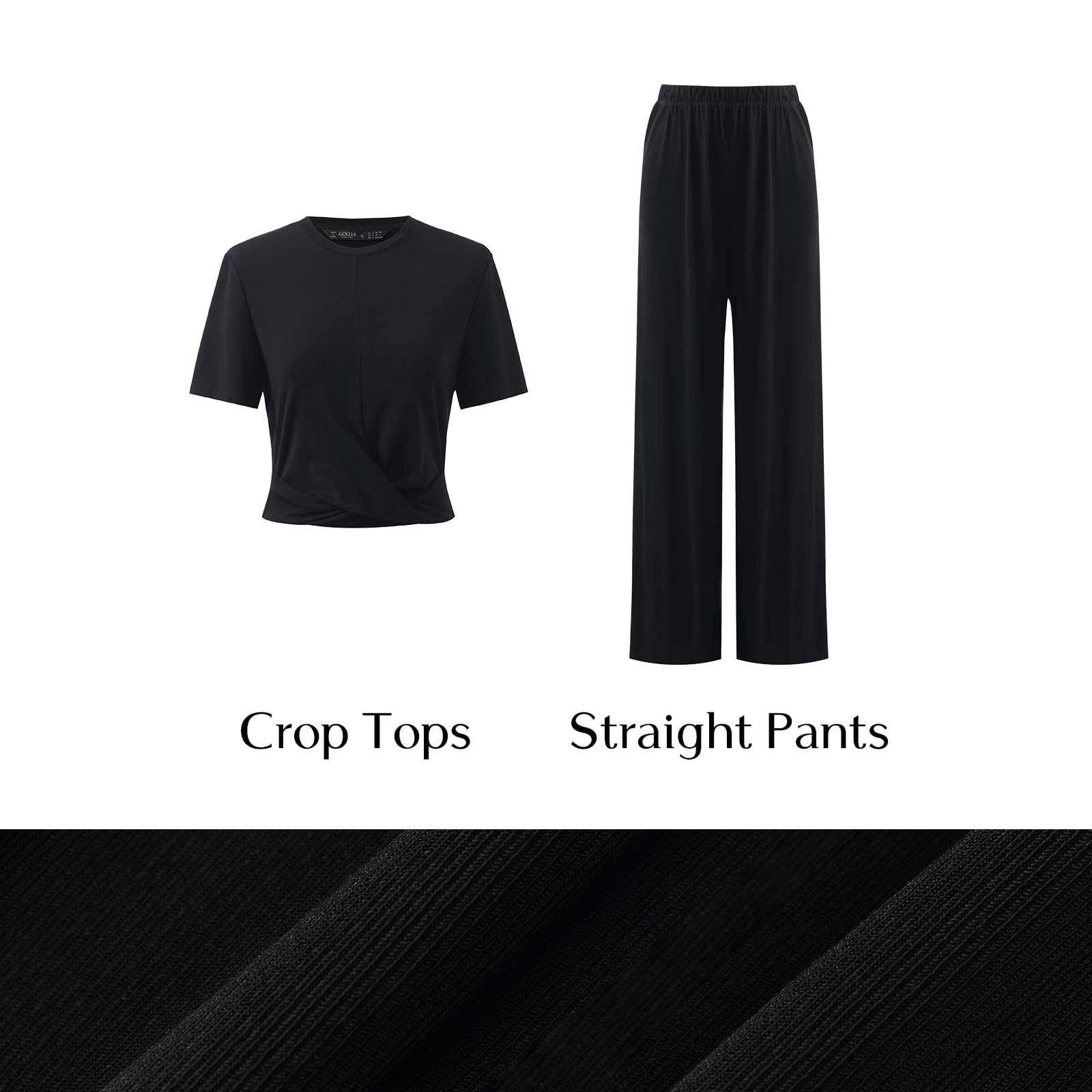GOELIA Women's Summer 2-Piece Outfit - Acetate Short Sleeve Black T-Shirt & Wide Leg Lounge Pants Set | Casual Knit Tops & Comfortable Pajama Pants for Home, Vacation & Relaxation