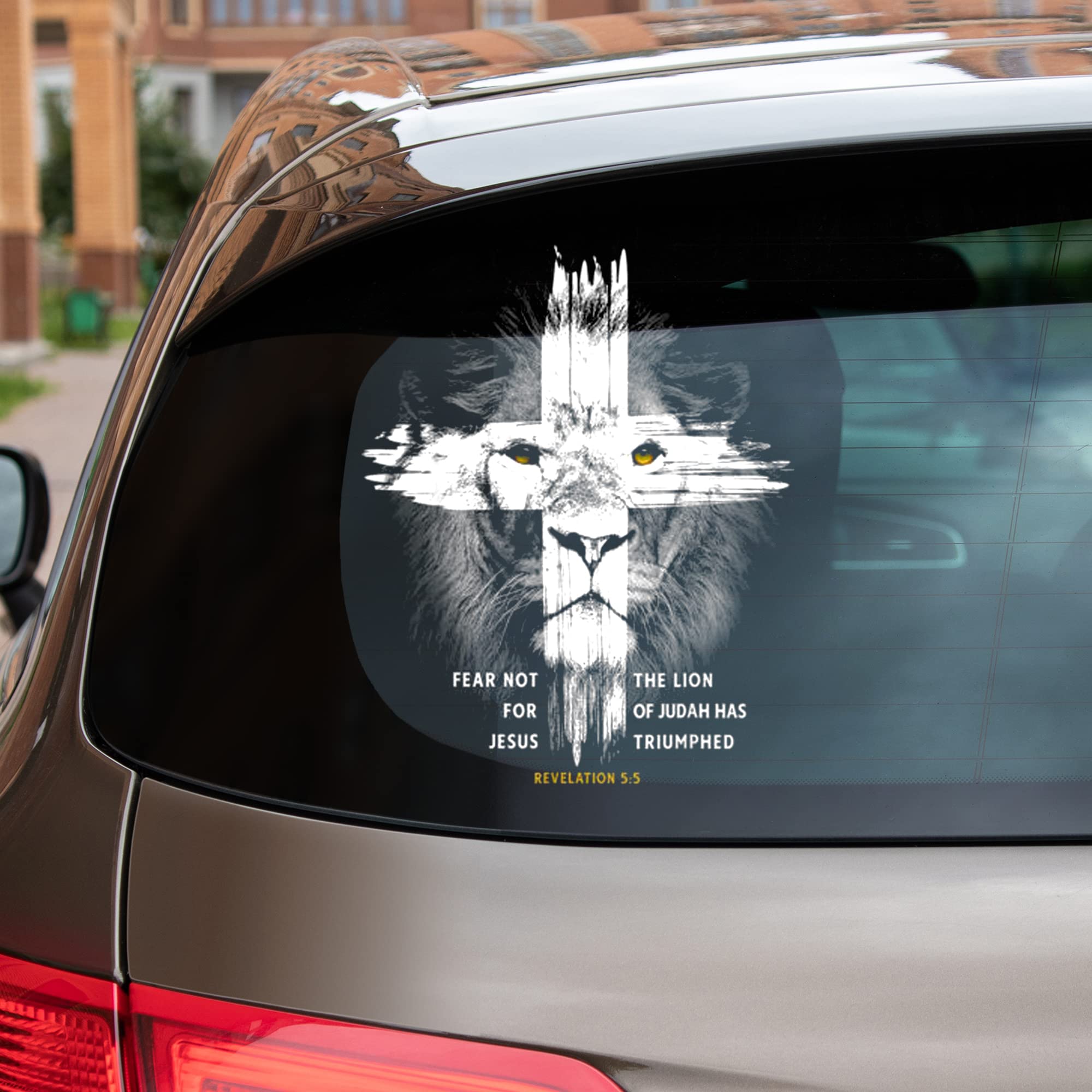 Jesus Lion Cross Car Sticker - Fear Not for Jesus The Lion of Judah Has Triumphed - Transparent Vinyl Decal for Bumper, Window, and Car Decor - Perfect Christian Gift for Cars, Trucks, and SUVs