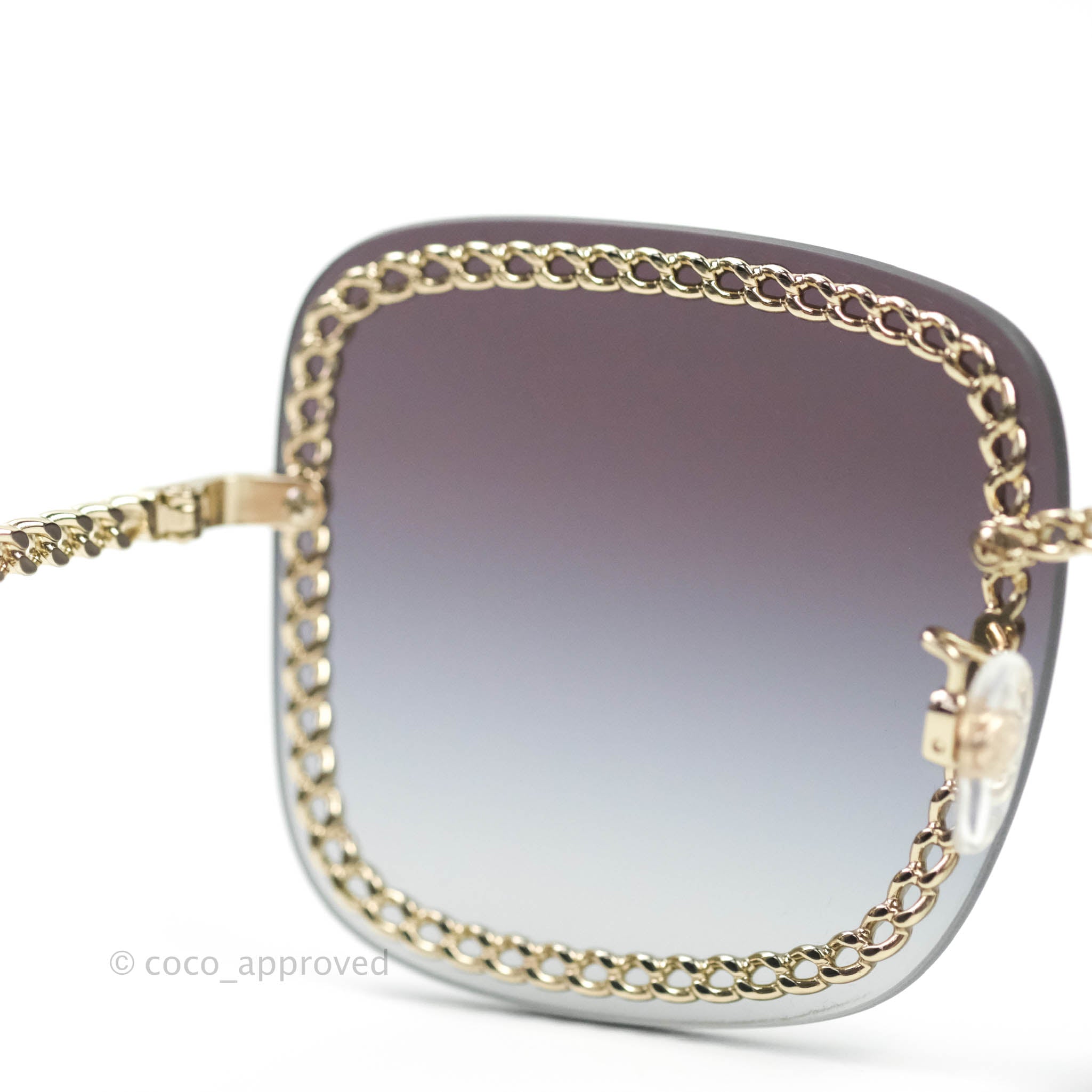 Chanel Square Sunglasses with Gradient Grey Lenses & Gold Chain - Luxury Fashion Sunglasses for Women, Perfect for Beach, Driving & Summer Outfits