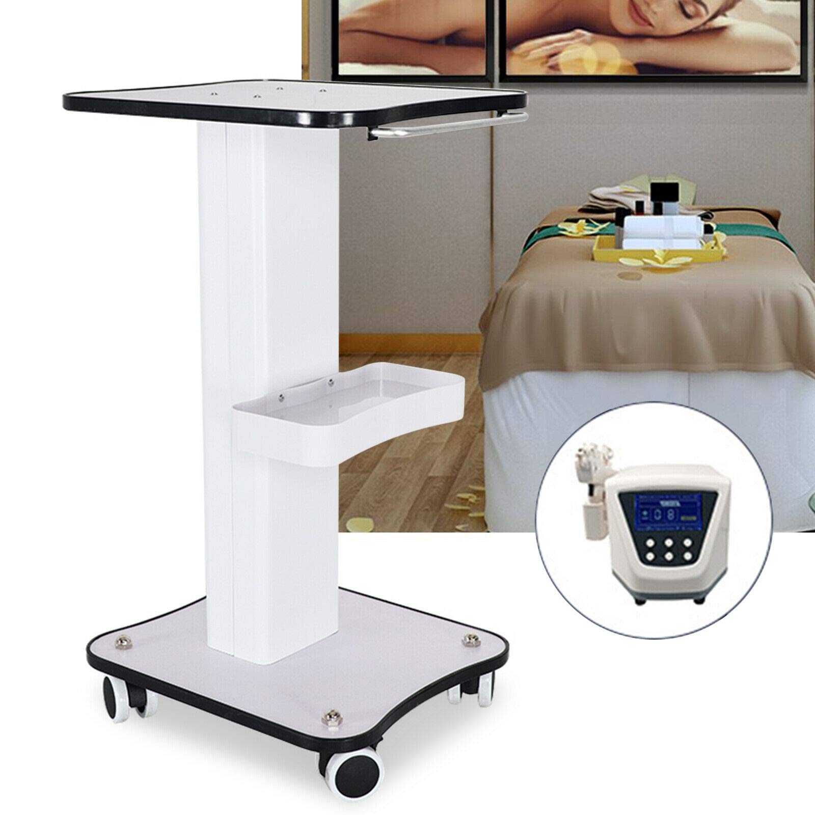 Professional Salon Trolley Cart - Aluminum Mobile Rolling Stand for Ultrasonic Cavitation, RF Machines & Spa Equipment | Medical Grade Beauty Station with Wheels (White/Black) | Perfect for Manicure, Facial Treatments & Clinic Use