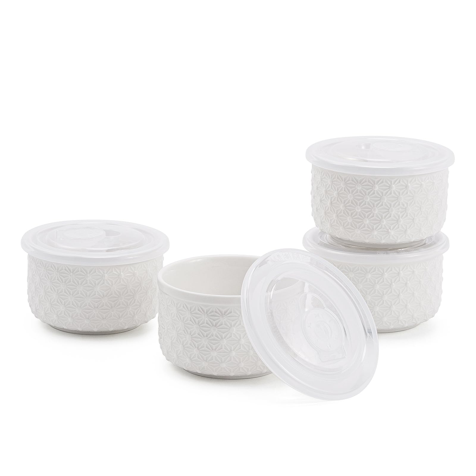 4-Piece 10 oz Oven-Safe Porcelain Ramekins with Lids - Large White Souffle & Creme Brulee Baking Dishes - Multi-Use Ramekin Bowls for Sauces, Desserts, and Meal Prep - Perfect for Baking, Serving, and Food Storage